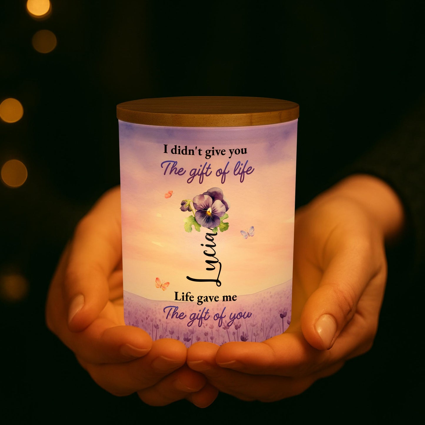 To My Granddaughter Love Always From Grandma With Flowers And Butterflies - Personalized Custom Glass Jar With LED - GDT121_LEJAR