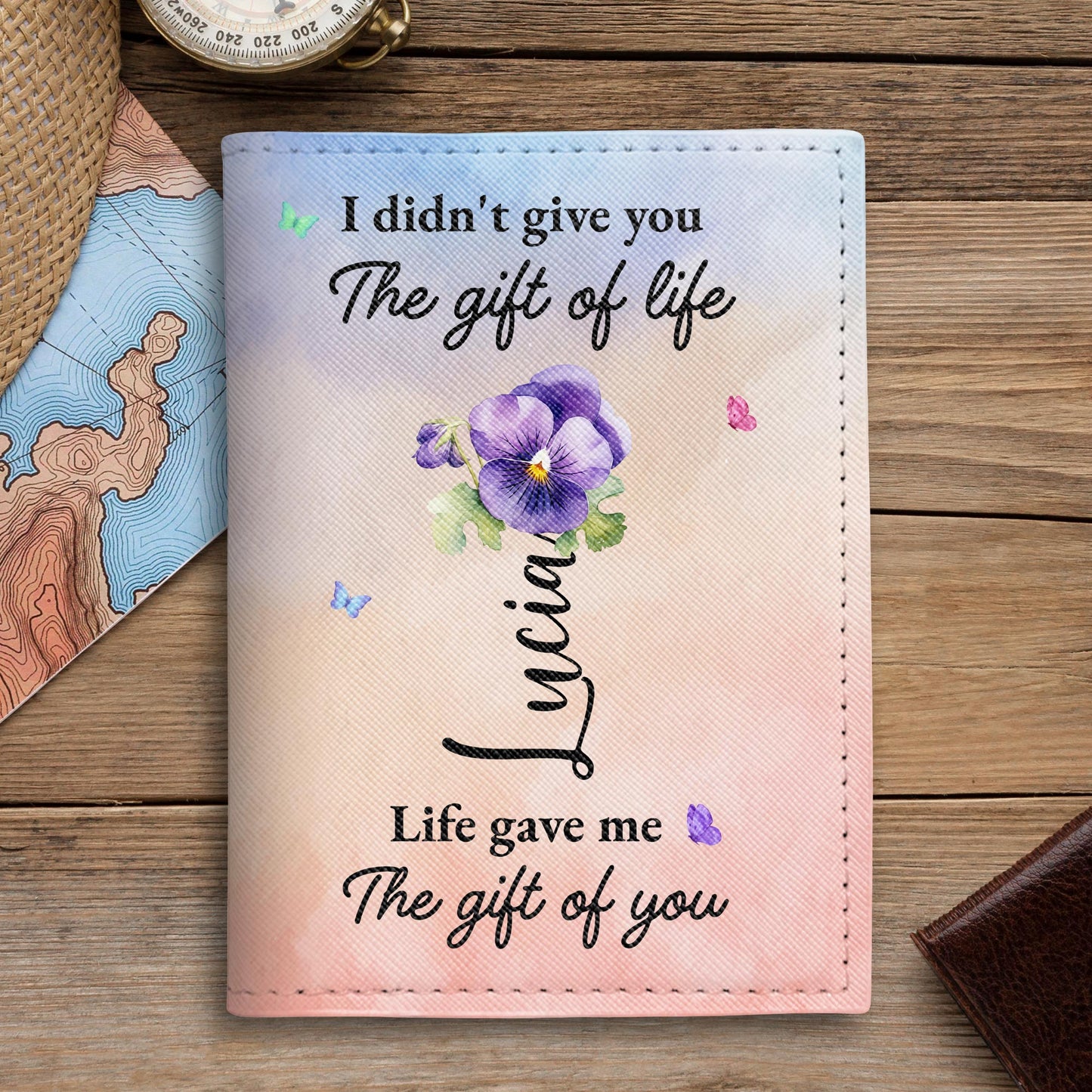 Gift Of Life, Pansy Flower And Butterflies Design