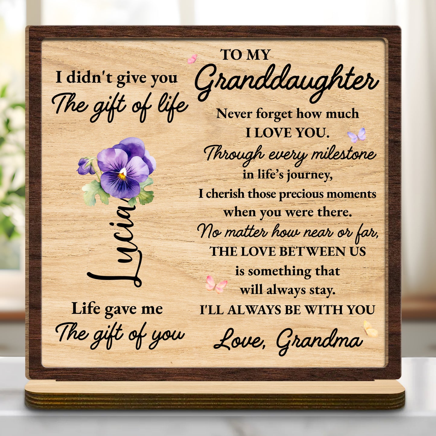 To My Granddaughter Love Message With Flowers And Butterflies