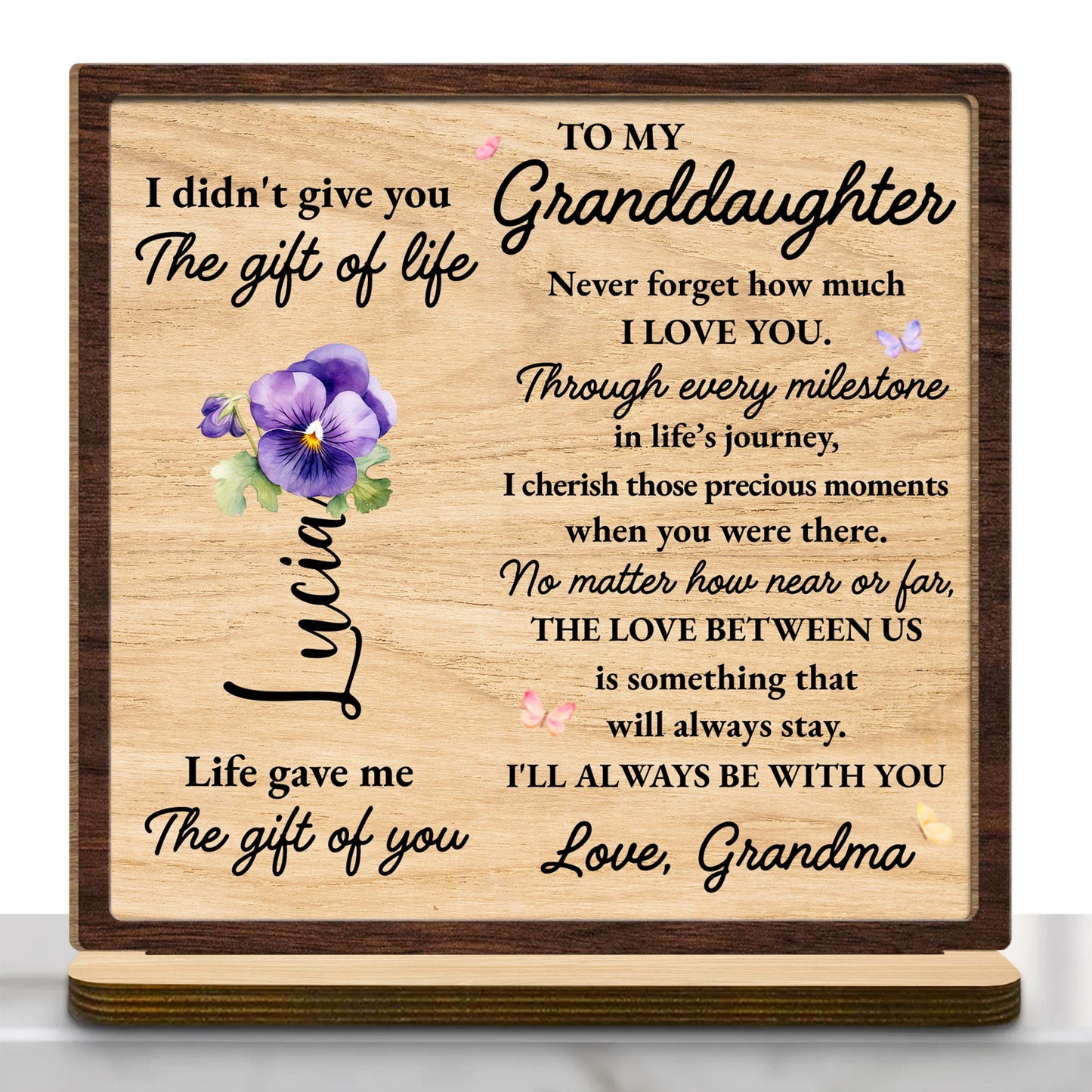 To My Granddaughter Love Message With Flowers And Butterflies