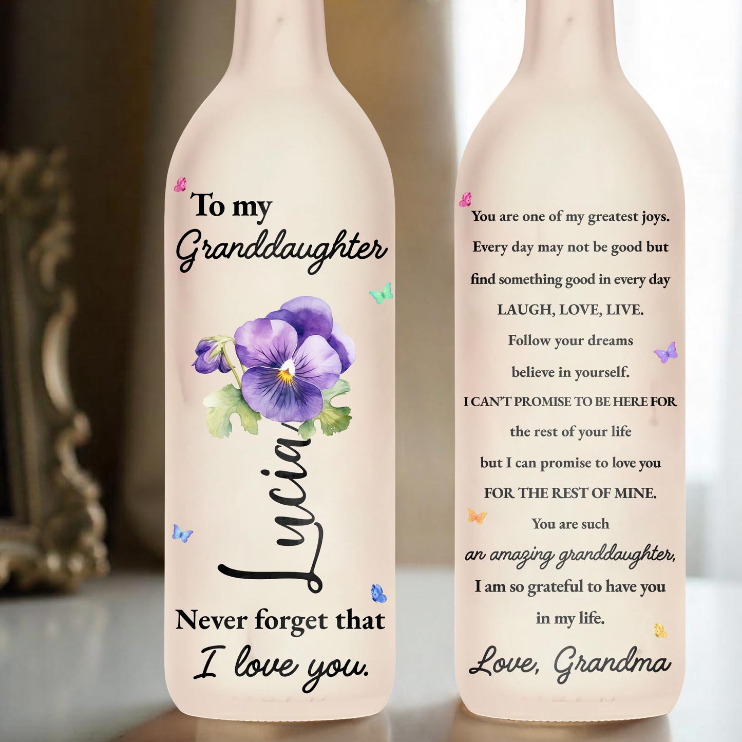 To My Granddaughter, Love Message With Pansy Flower