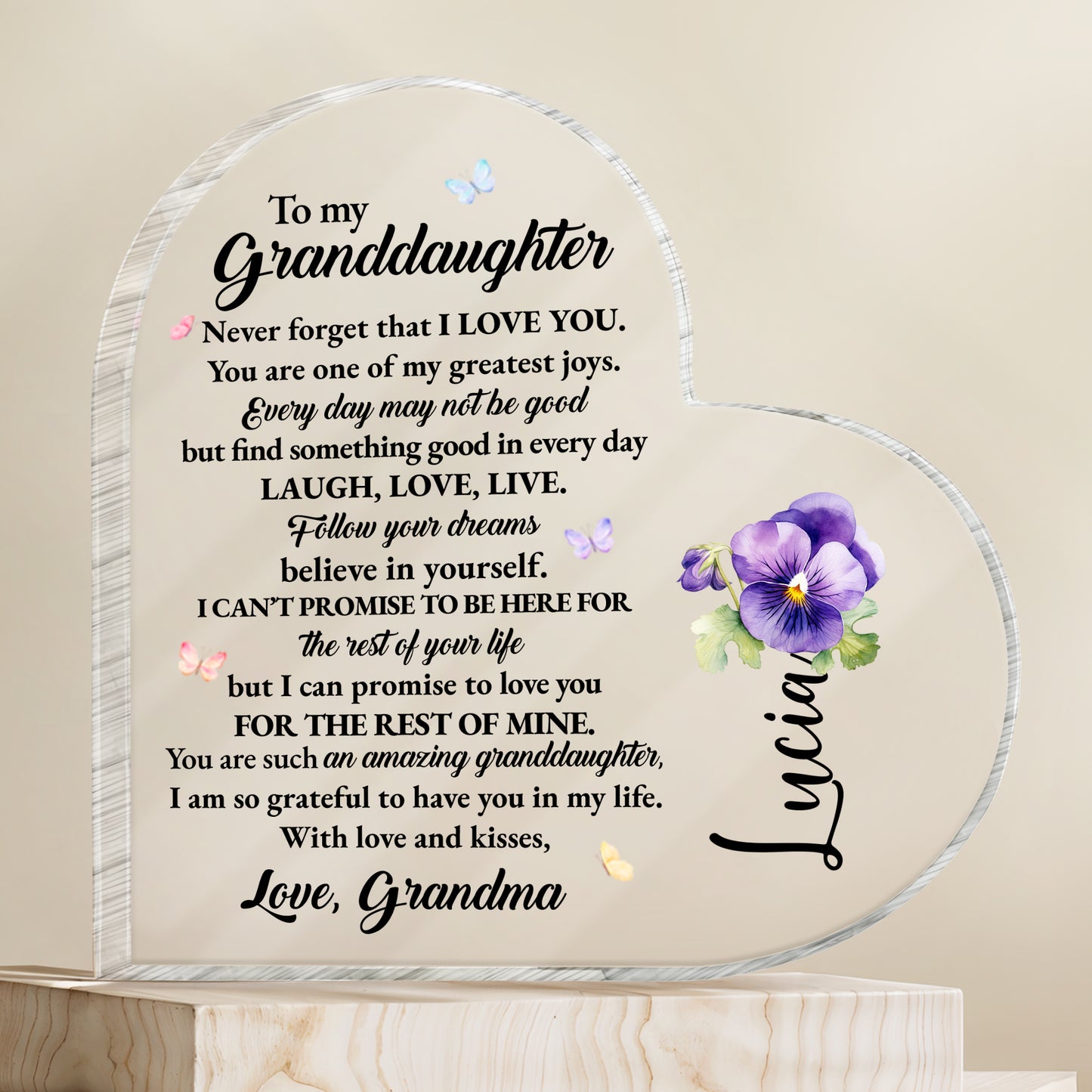 Love And Life Promises To Granddaughter With Butterflies And Flowers
