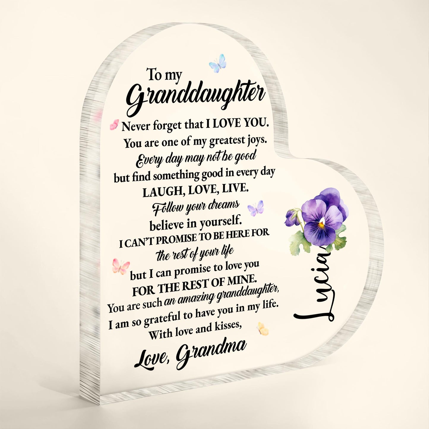 Love And Life Promises To Granddaughter With Butterflies And Flowers