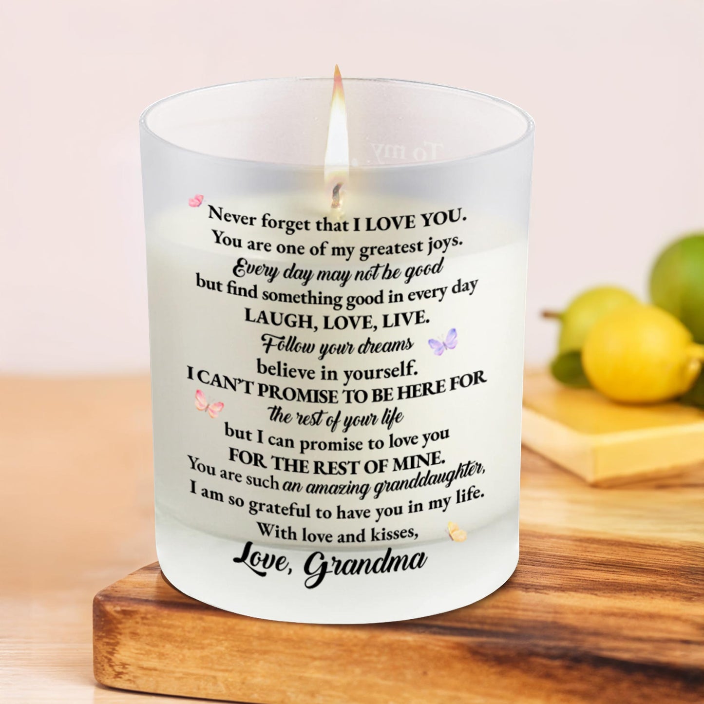 To My Granddaughter Love Joy Believe In Yourself Floral Design - Personalized Scented Candle With Wooden Lid - GDT123_SECA