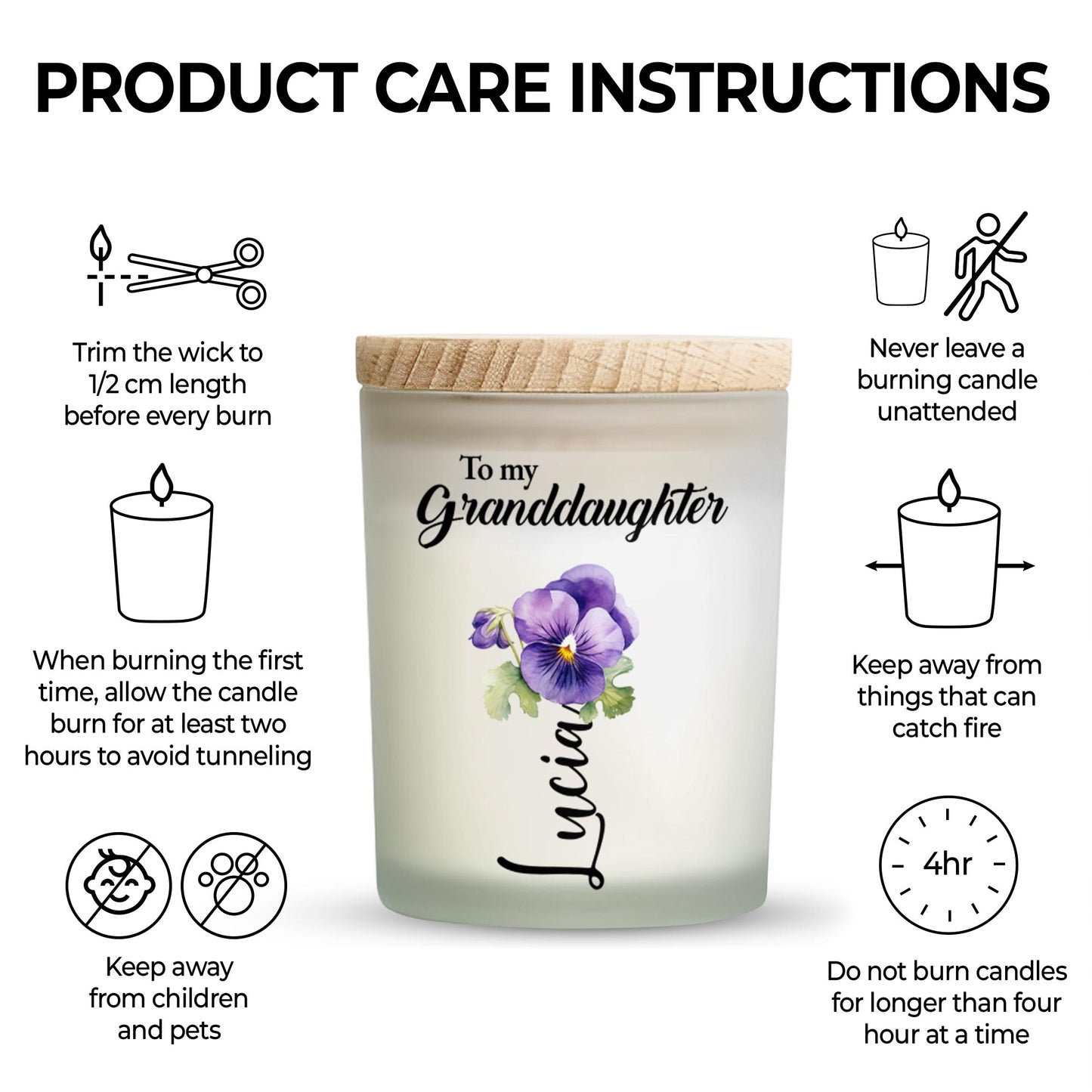 To My Granddaughter Love Joy Believe In Yourself Floral Design - Personalized Scented Candle With Wooden Lid - GDT123_SECA