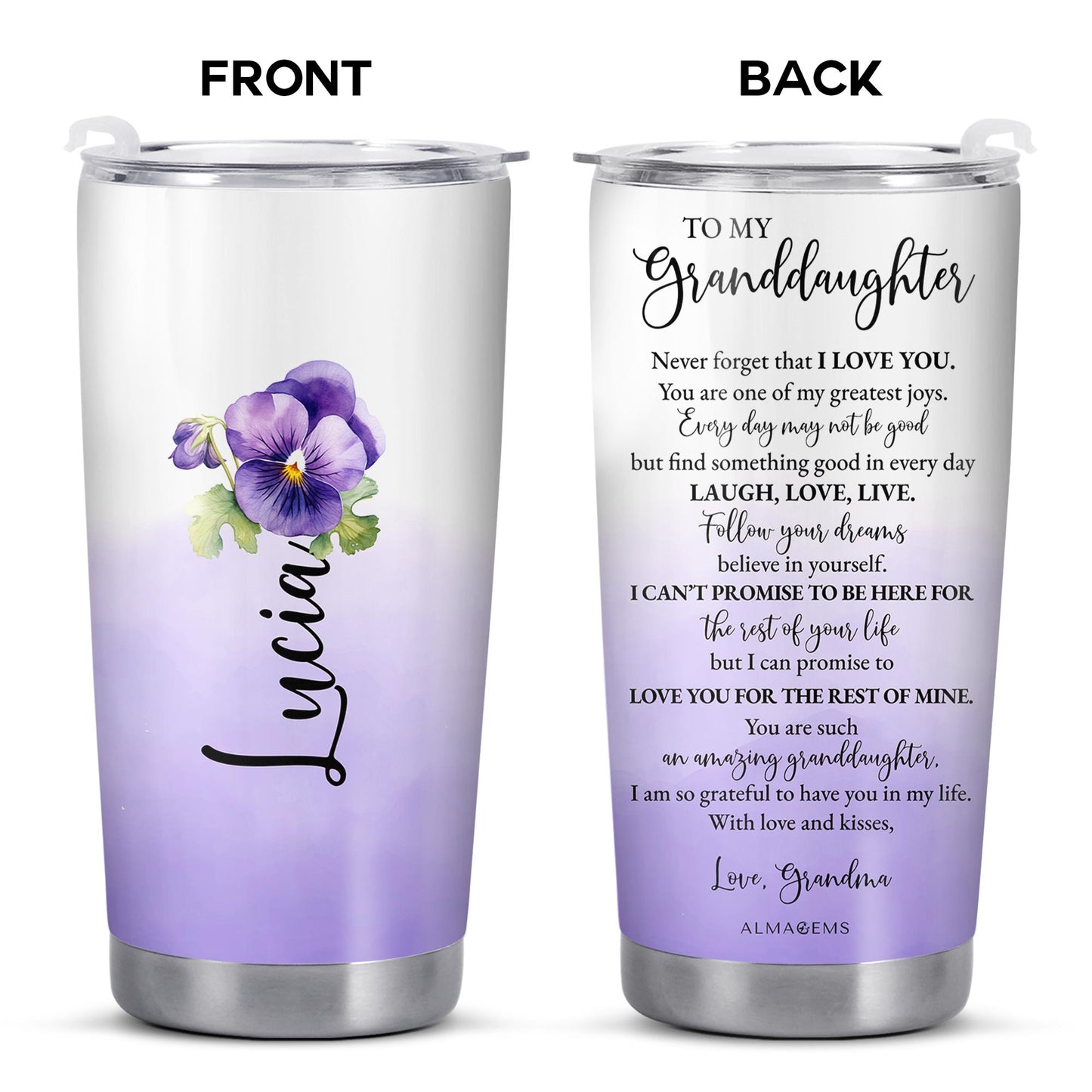 Granddaughter Love Promise Tumbler With Heartfelt Message and Flowers