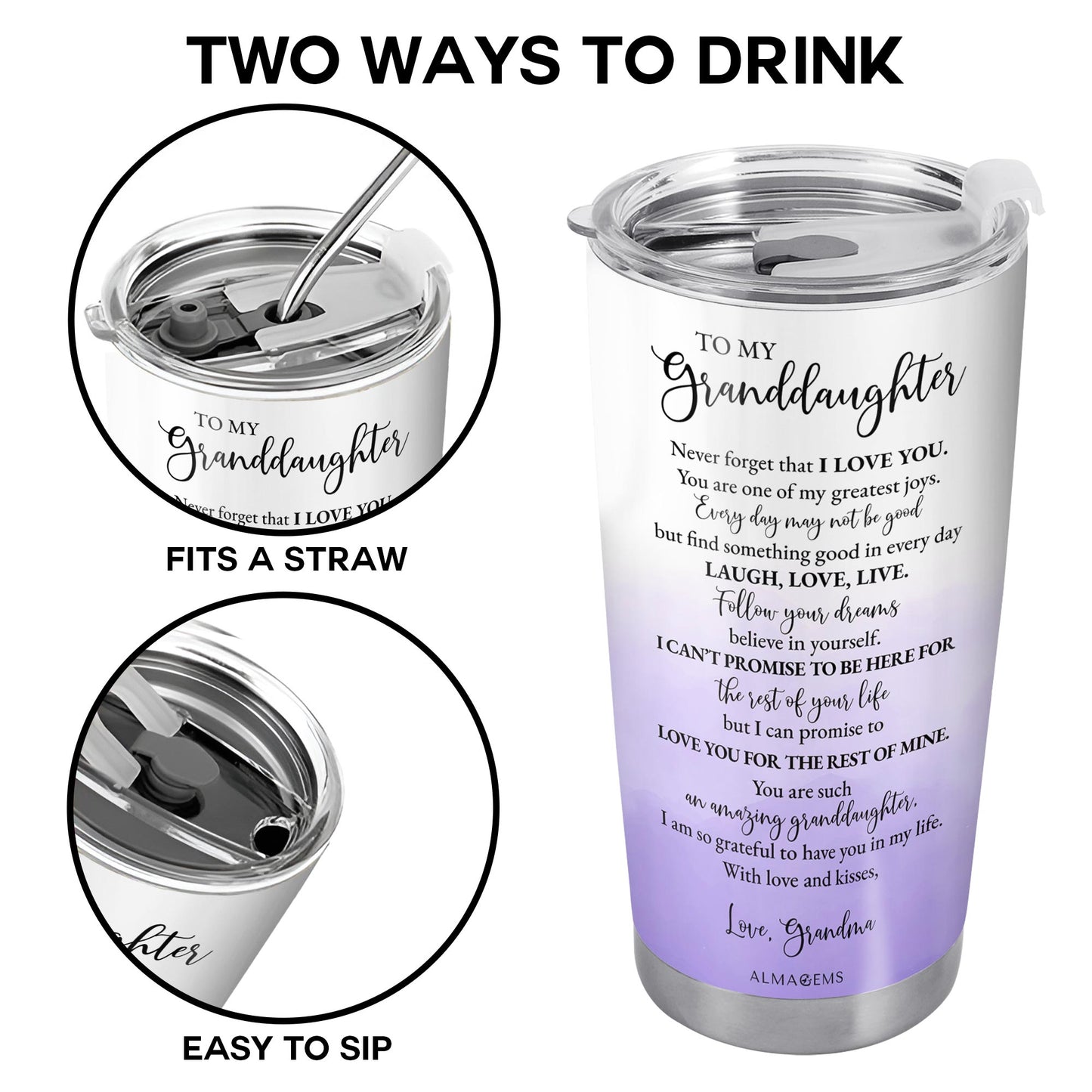 Granddaughter Love Promise Tumbler With Heartfelt Message and Flowers