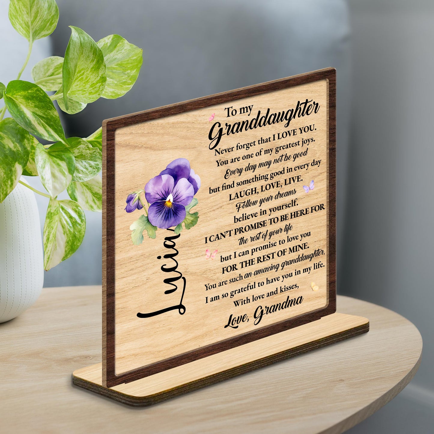 To My Granddaughter Love Promise Wood Plaque