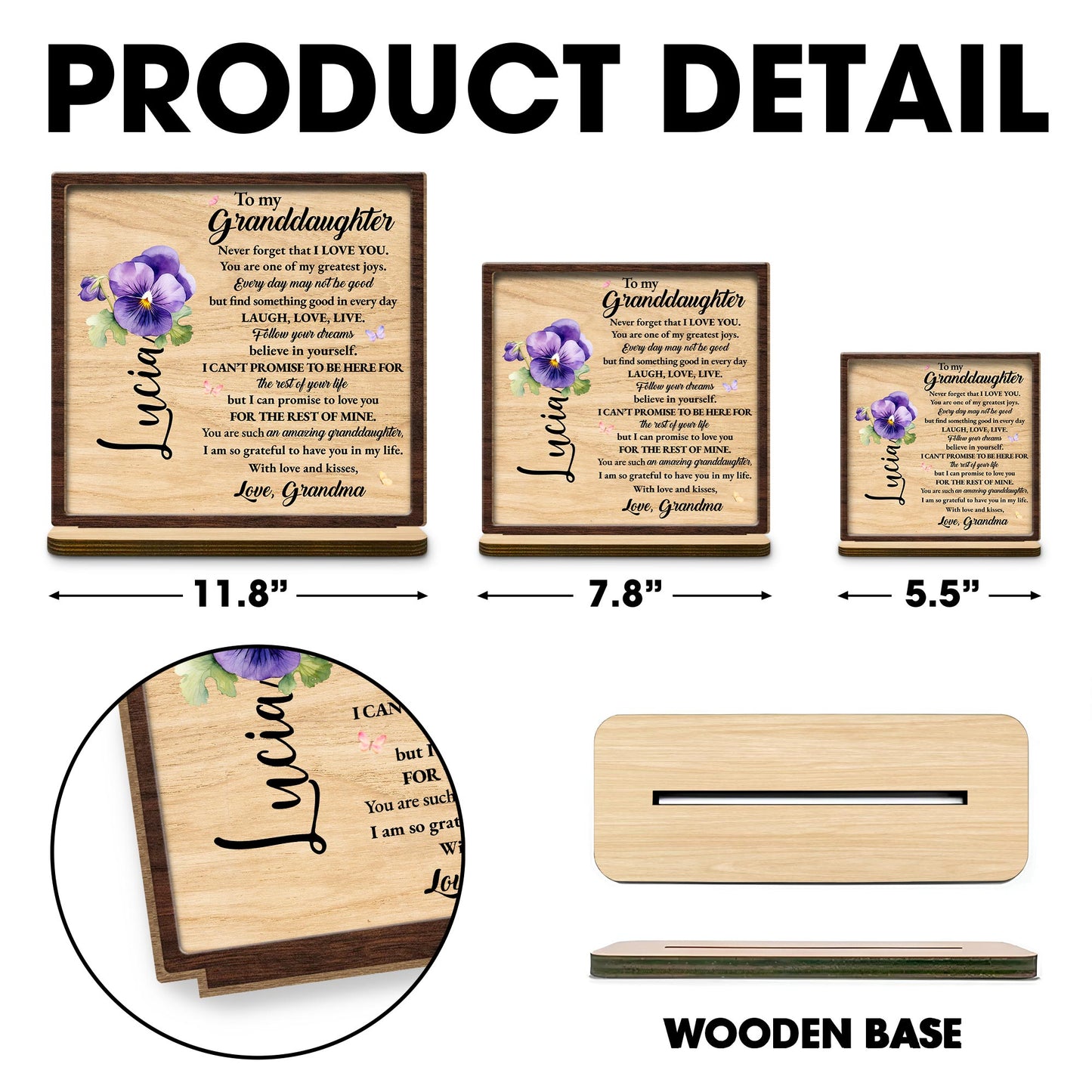 To My Granddaughter Love Promise Wood Plaque