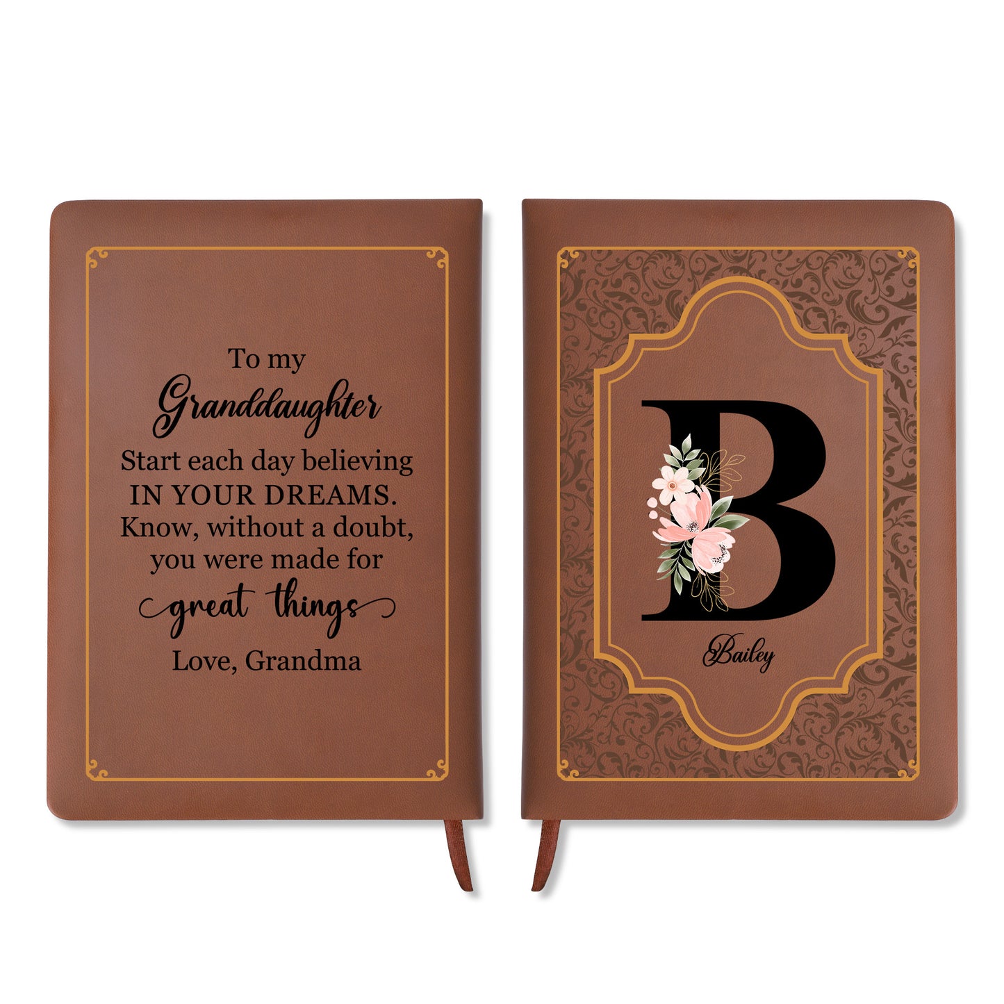 Believe In Your Dreams Floral Design Leather Journal