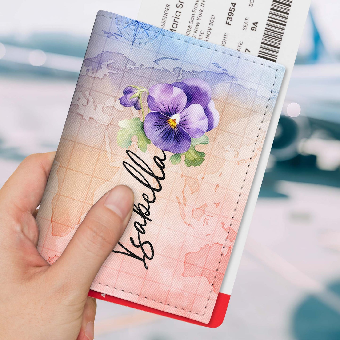 Explore The World In Style, World Map And Pansy Flower