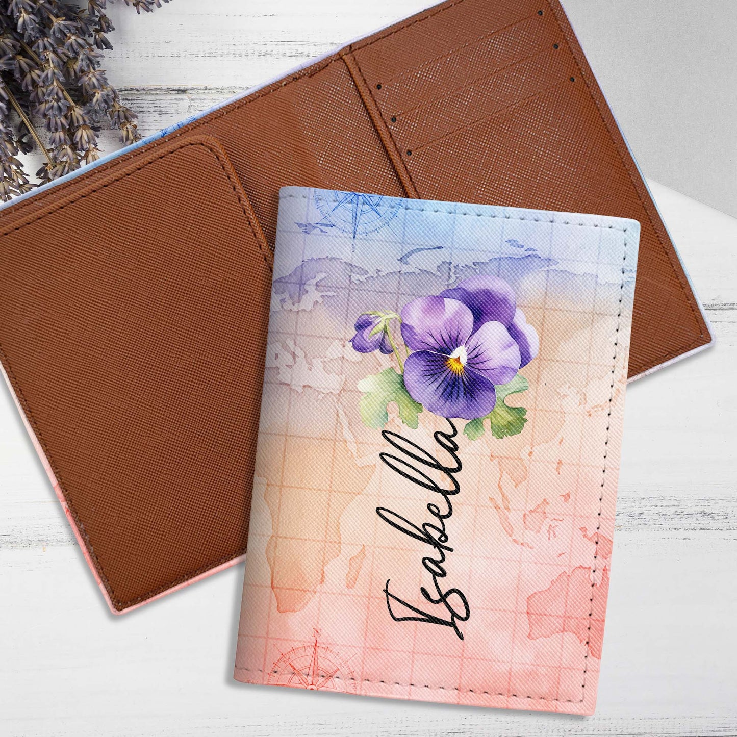 Explore The World In Style, World Map And Pansy Flower