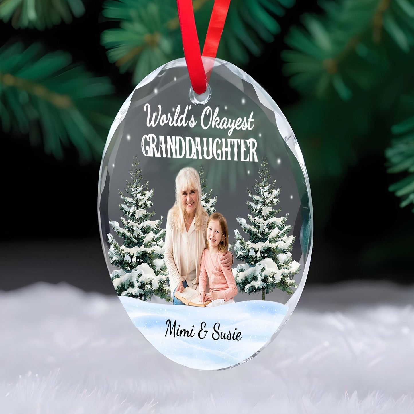 World's Okayest Granddaughter With Grandmother And Snowy Trees