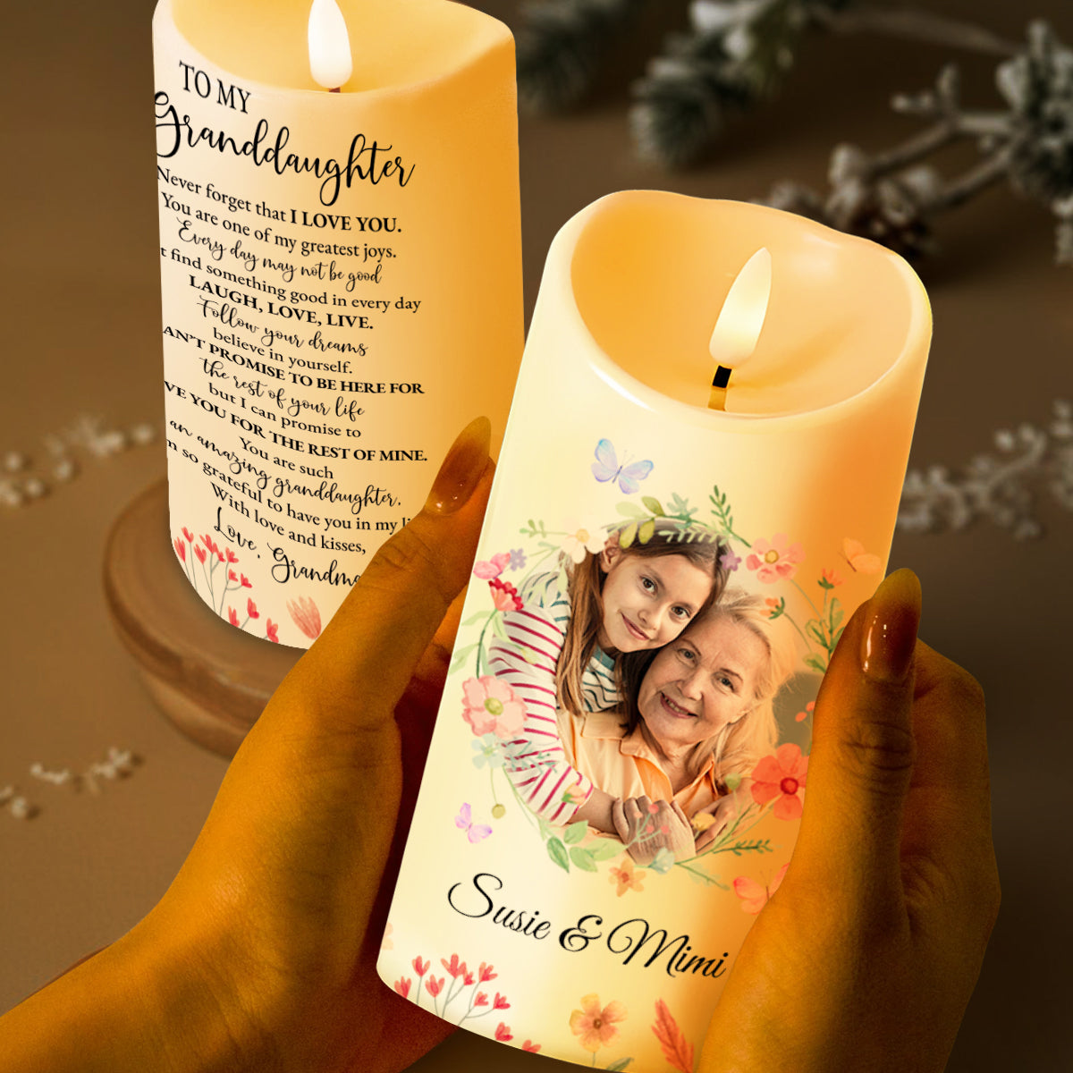 Love and Dreams Granddaughter Floral LED Candle