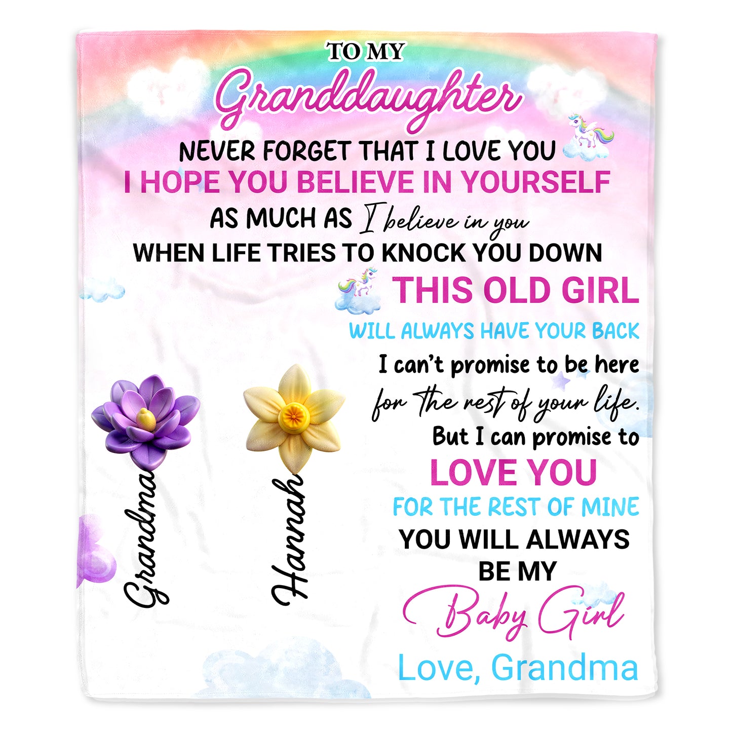 Love Promise To Granddaughter With Rainbow And Flowers