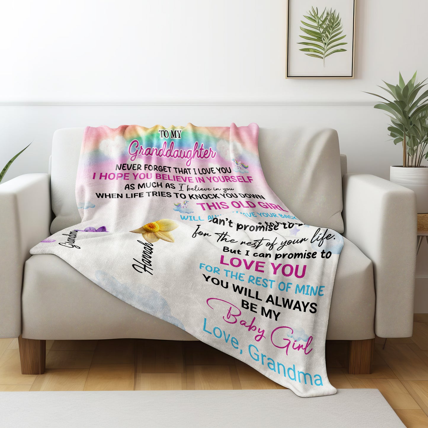 Love Promise To Granddaughter With Rainbow And Flowers