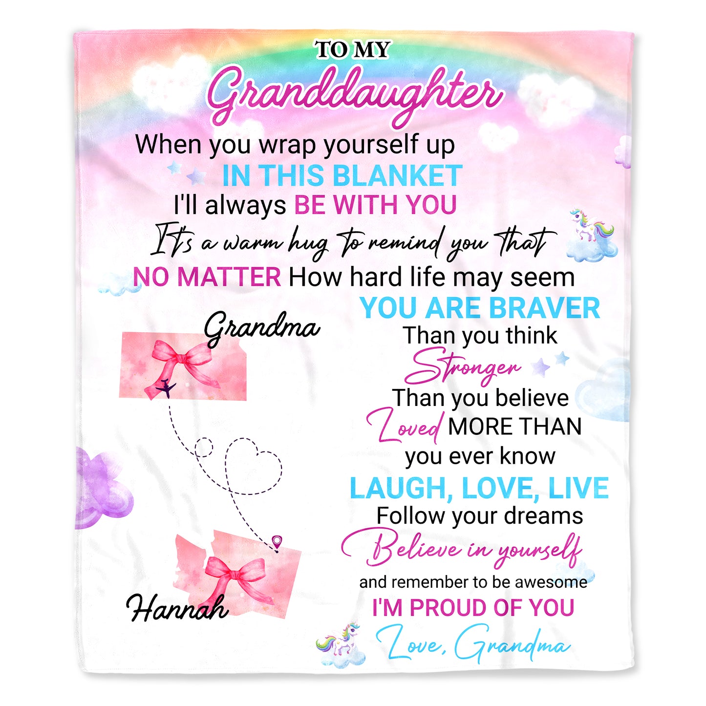 Granddaughter Stronger Braver Loved Rainbow Unicorn Blanket