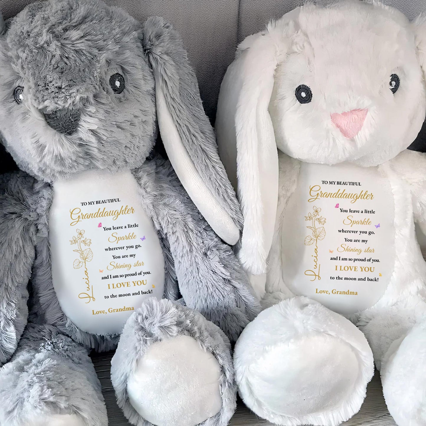 To My Beautiful Granddaughter, You leave a little Sparkle, Stuffed Bunny with Stars