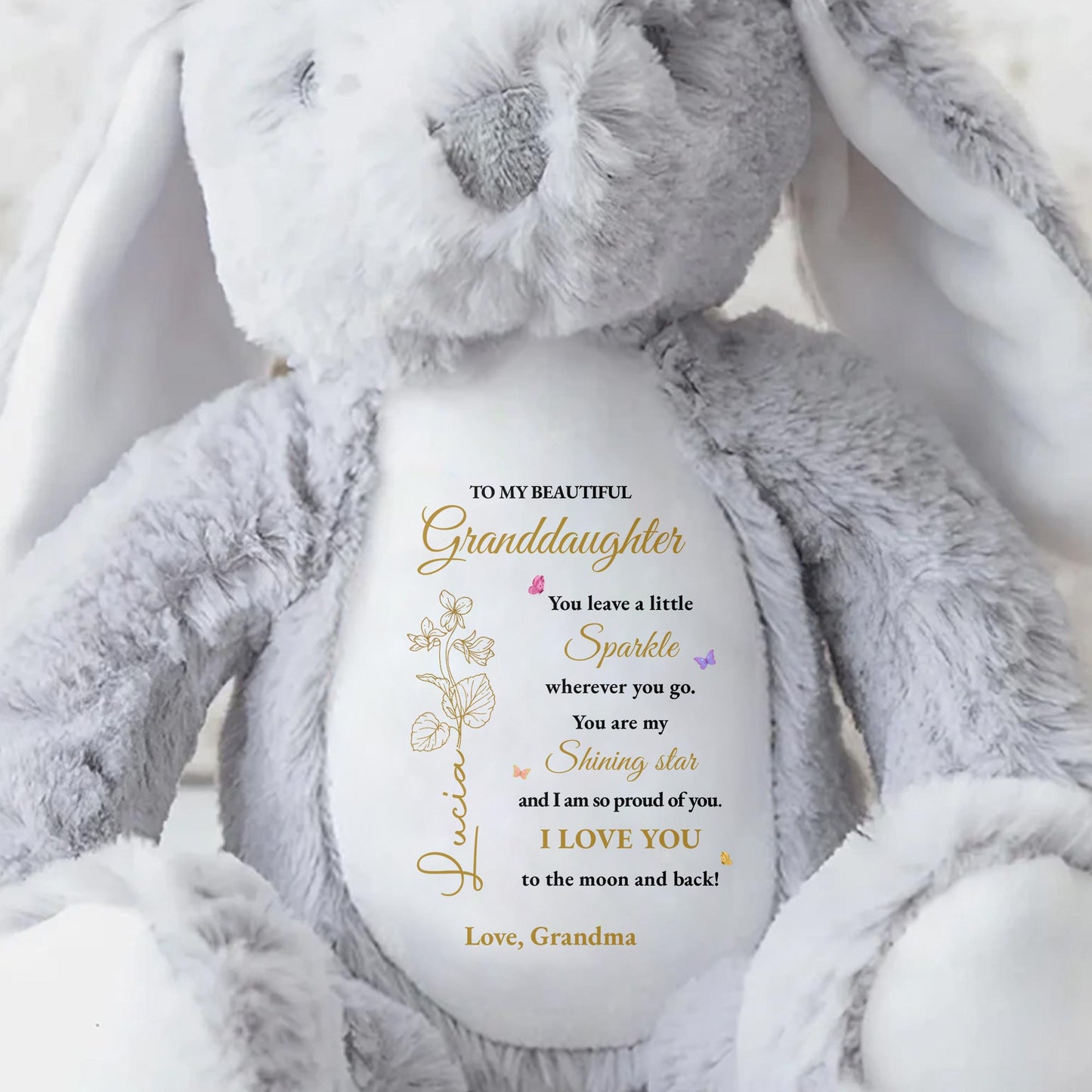 To My Beautiful Granddaughter, You leave a little Sparkle, Stuffed Bunny with Stars