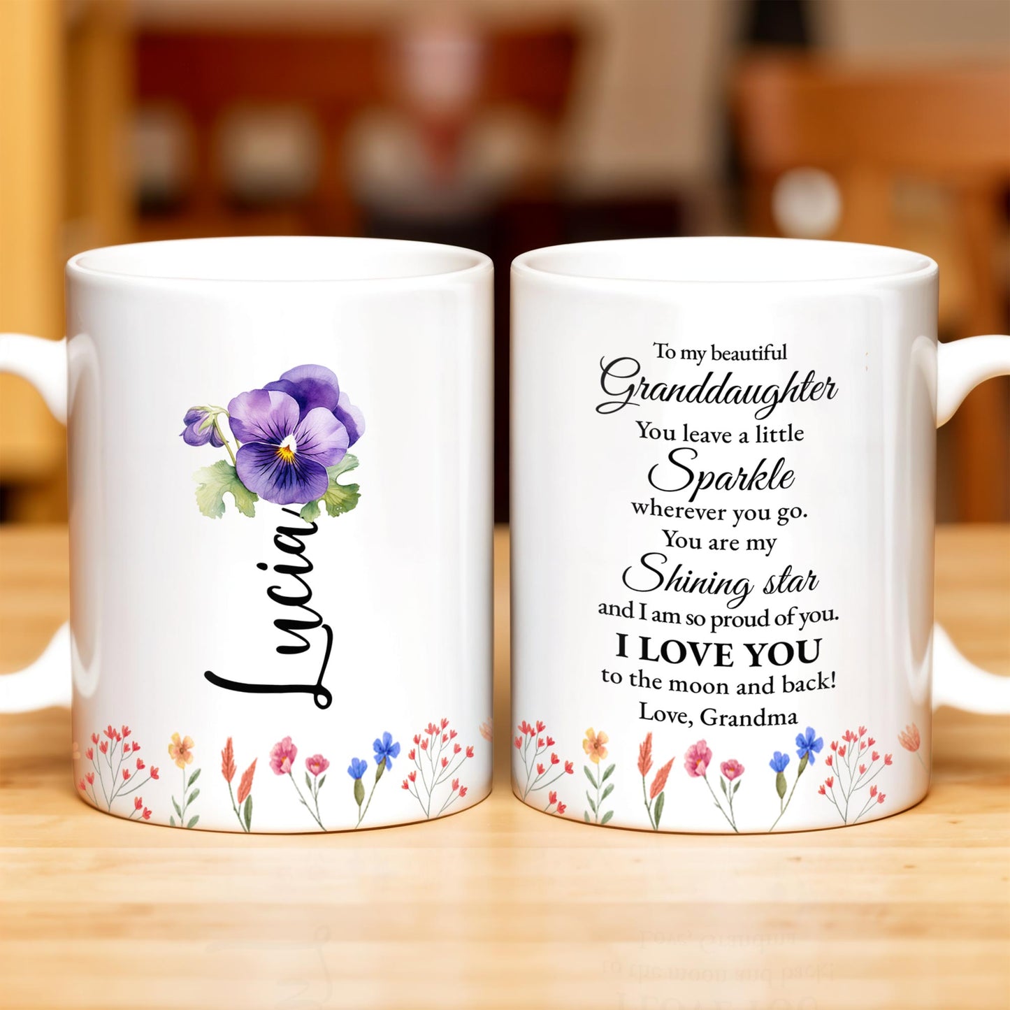 Granddaughter You Are My Shining Star Love Message With Pansy Flowers - Personalized Custom Coffee Mug - GDT187_MG