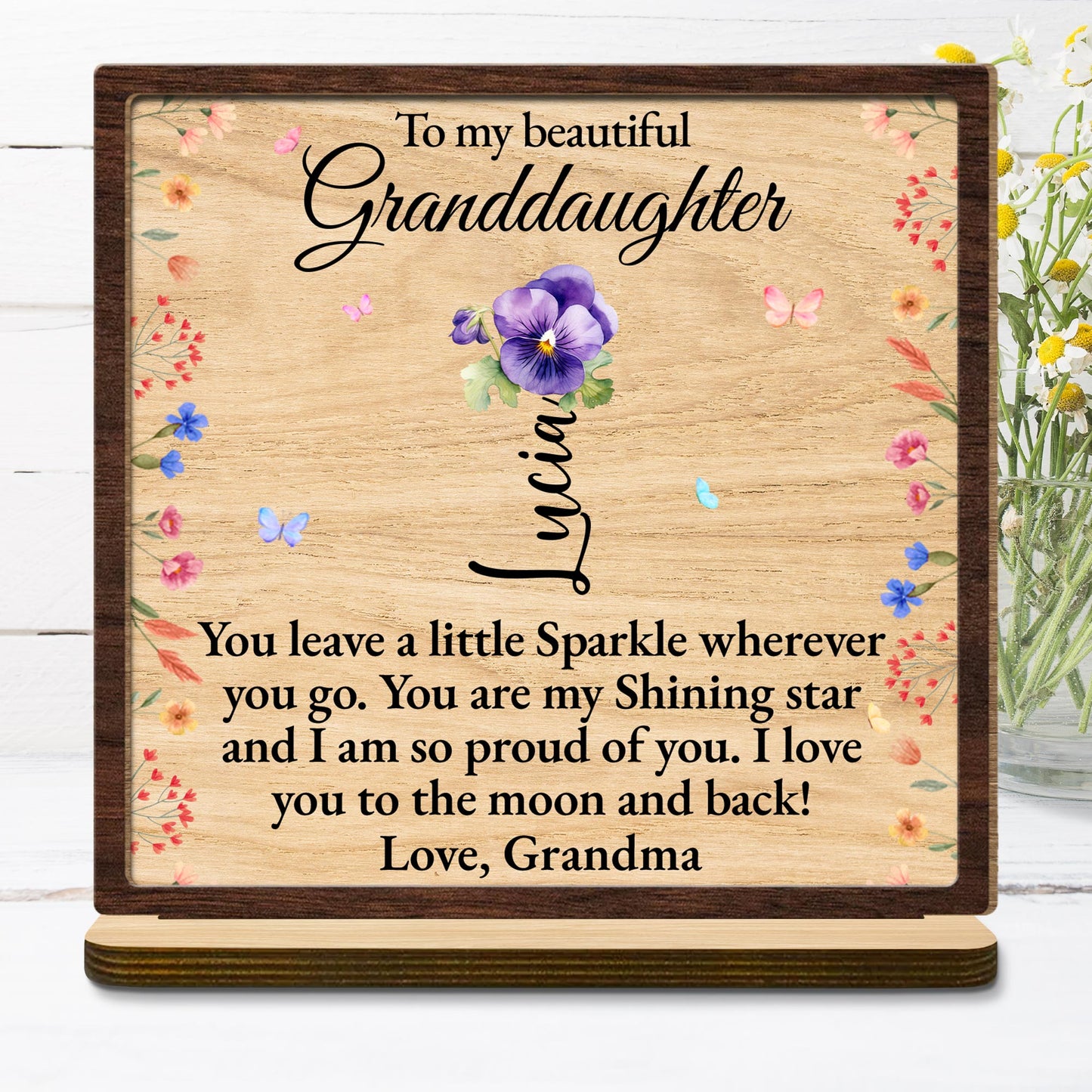 To My Beautiful Granddaughter, Flowers and Butterflies Plaque