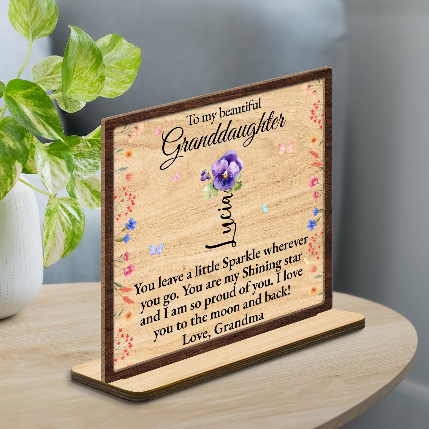 To My Beautiful Granddaughter, Flowers and Butterflies Plaque