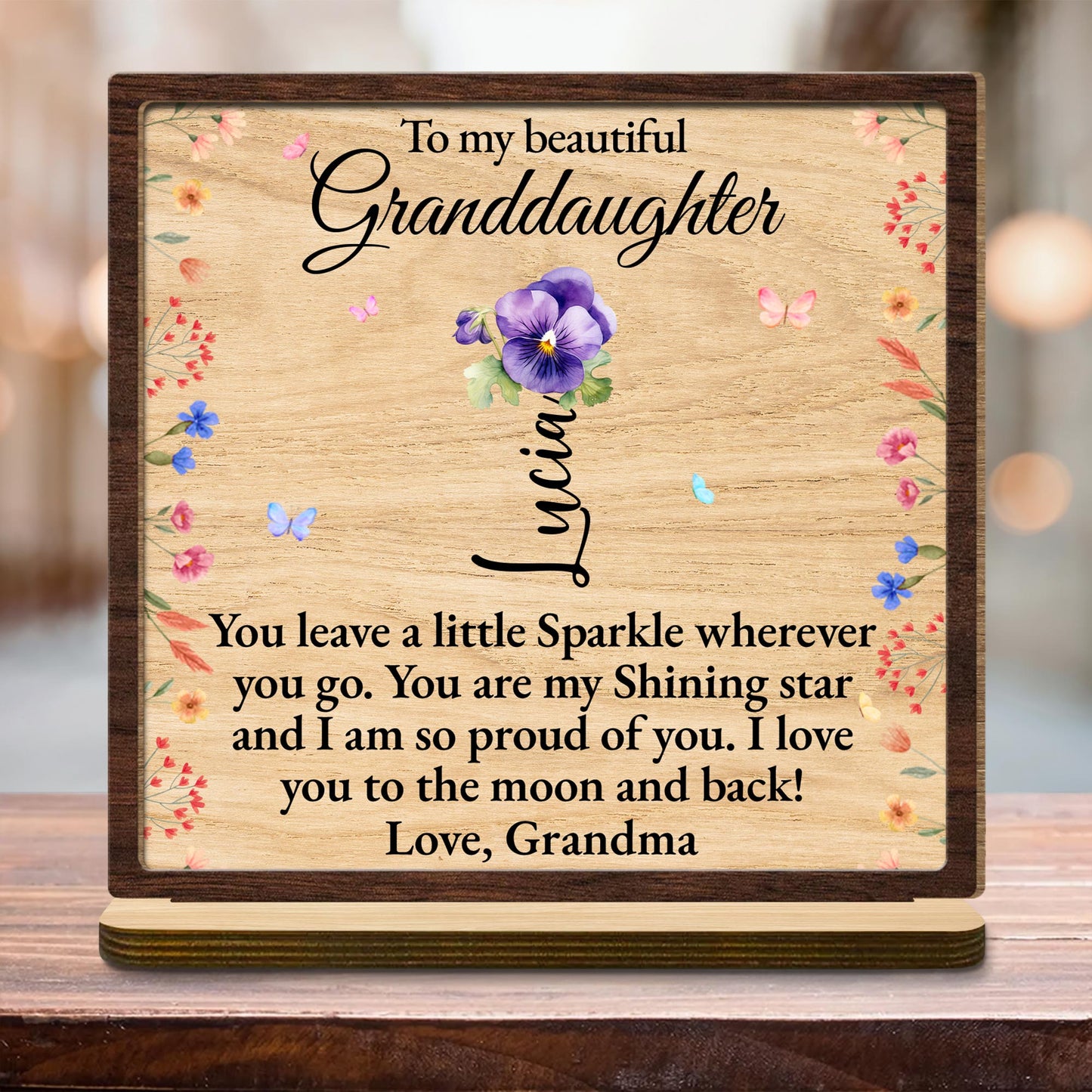 To My Beautiful Granddaughter, Flowers and Butterflies Plaque