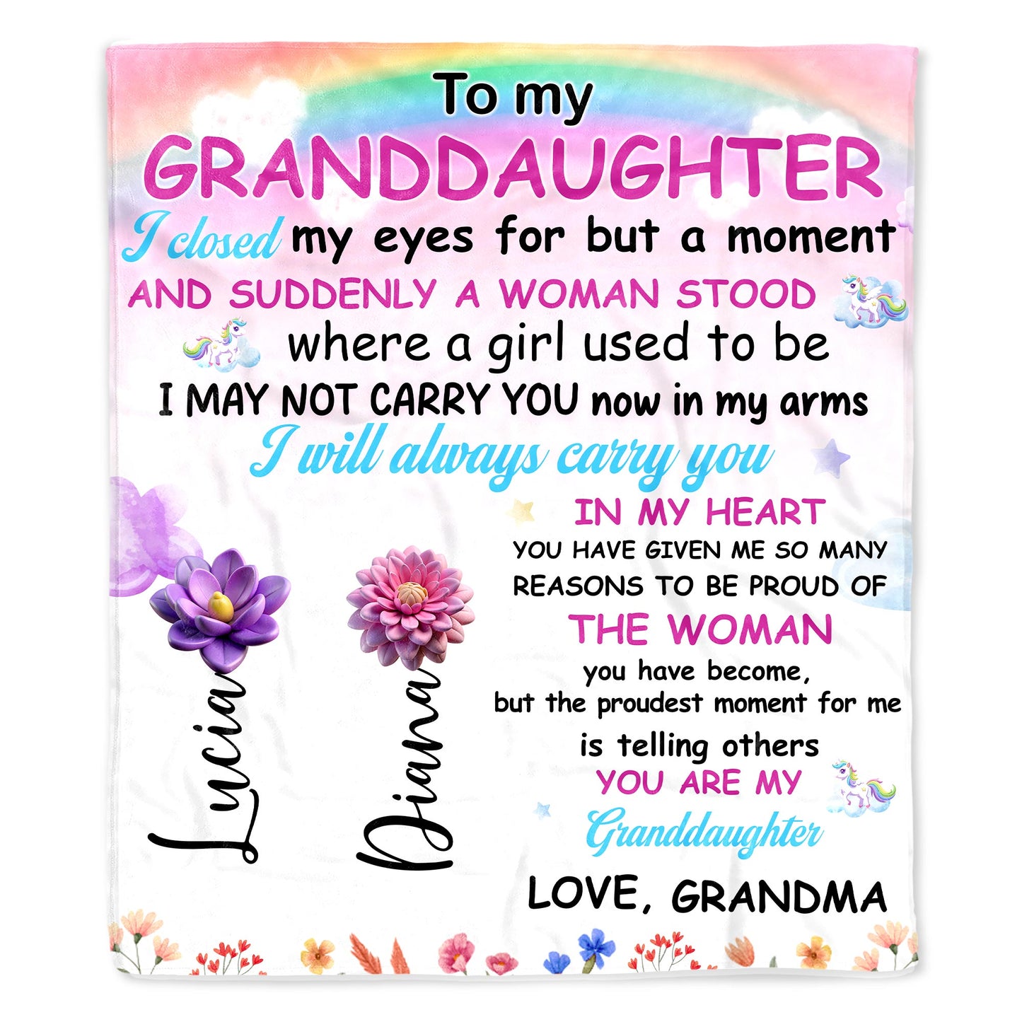 Love and Pride For Granddaughter With Unicorn and Flowers