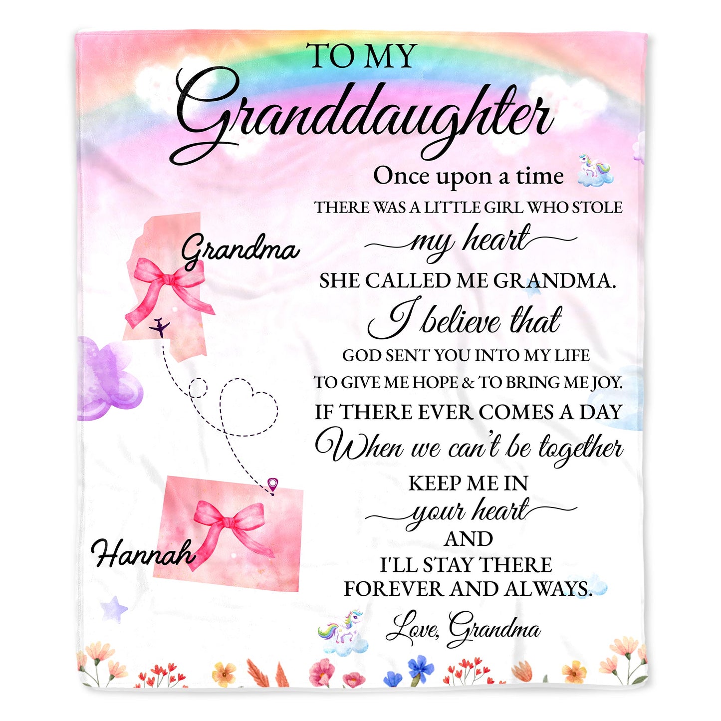 Loving Message From Grandma To Granddaughter With Heart And Unicorn