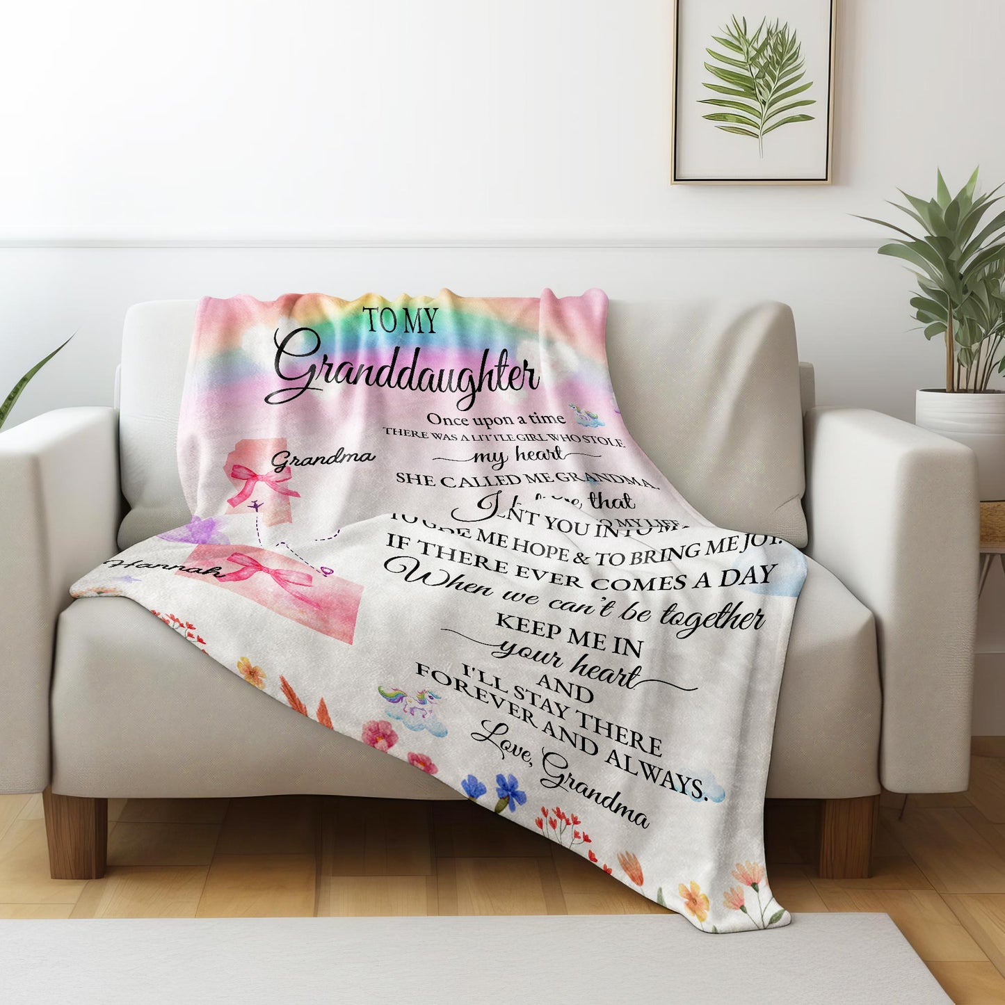 Loving Message From Grandma To Granddaughter With Heart And Unicorn