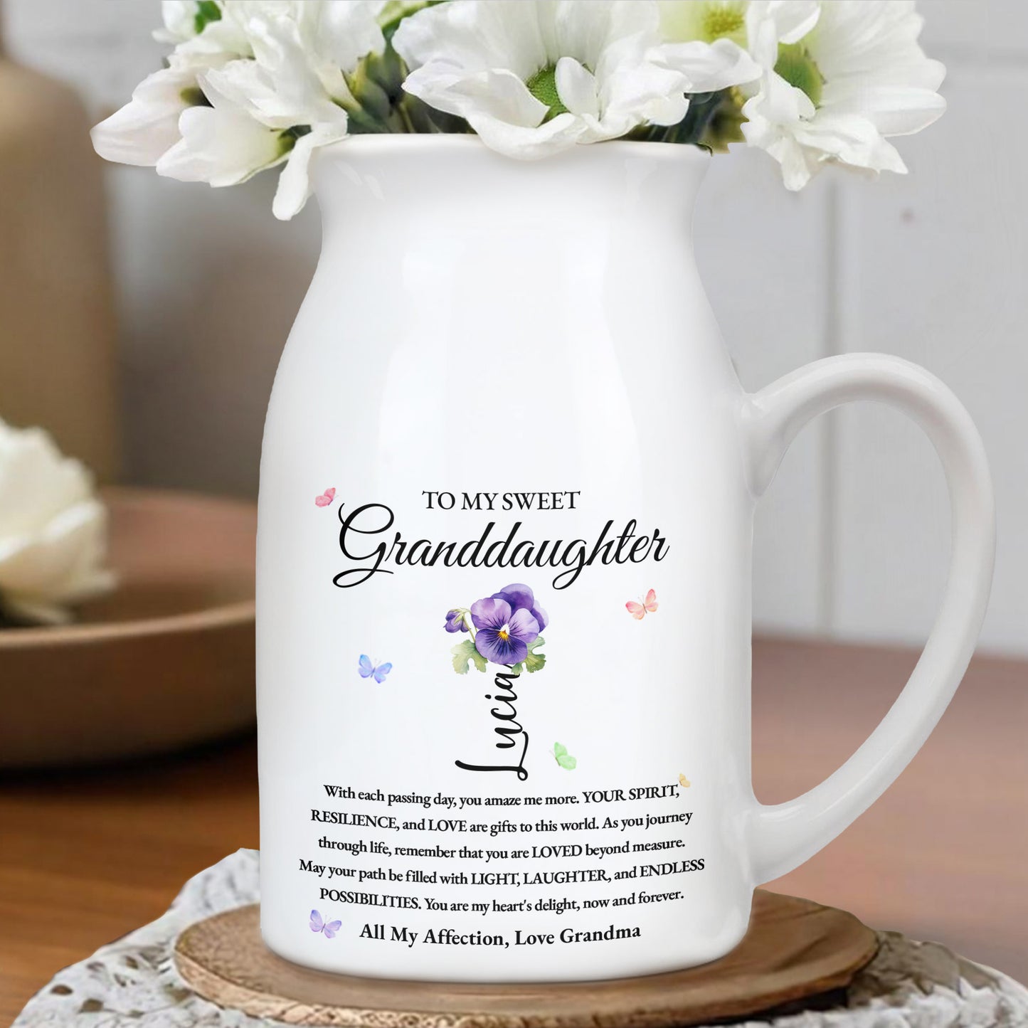 To My Sweet Granddaughter Love and Encouragement Ceramic Vase