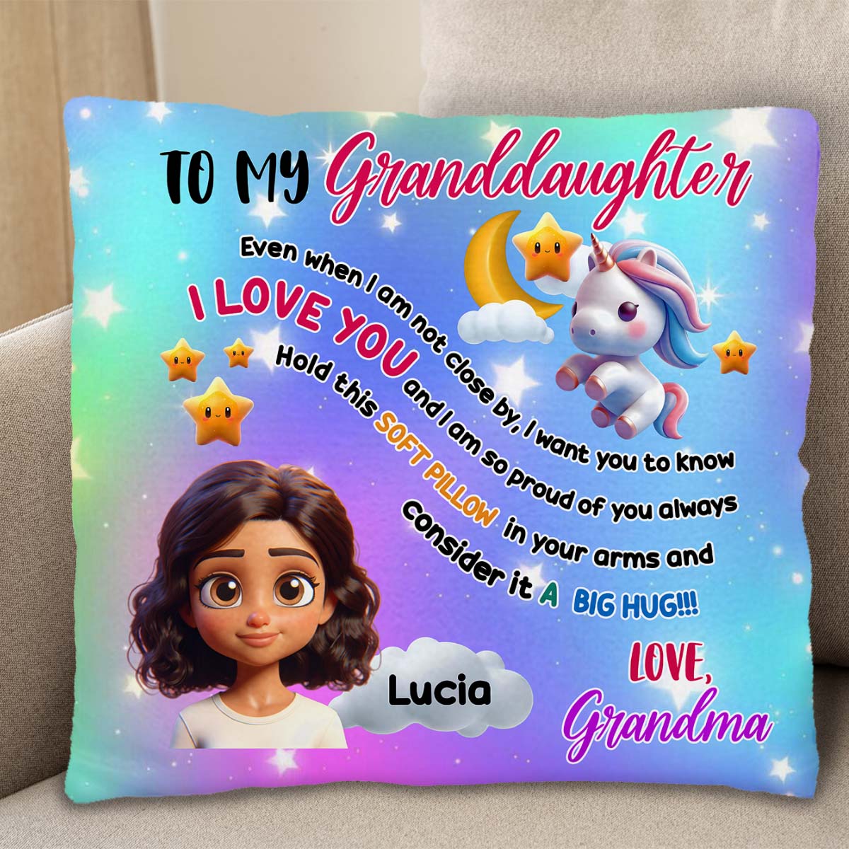 Big Hug For Granddaughter Featuring Unicorn And Stars