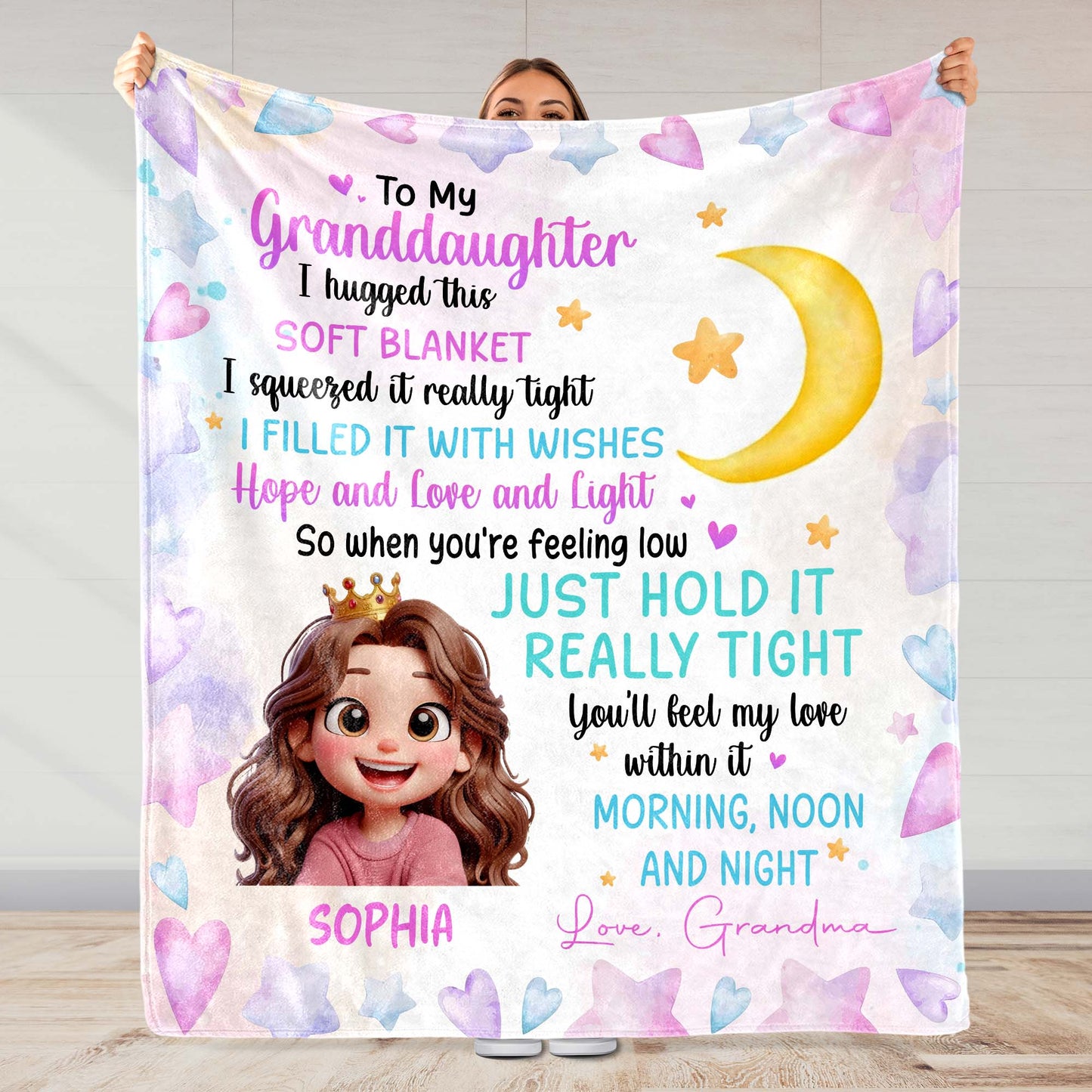 To My Granddaughter Love And Light Wishes Blanket - Personalized Custom Blanket - GDT206_BLK