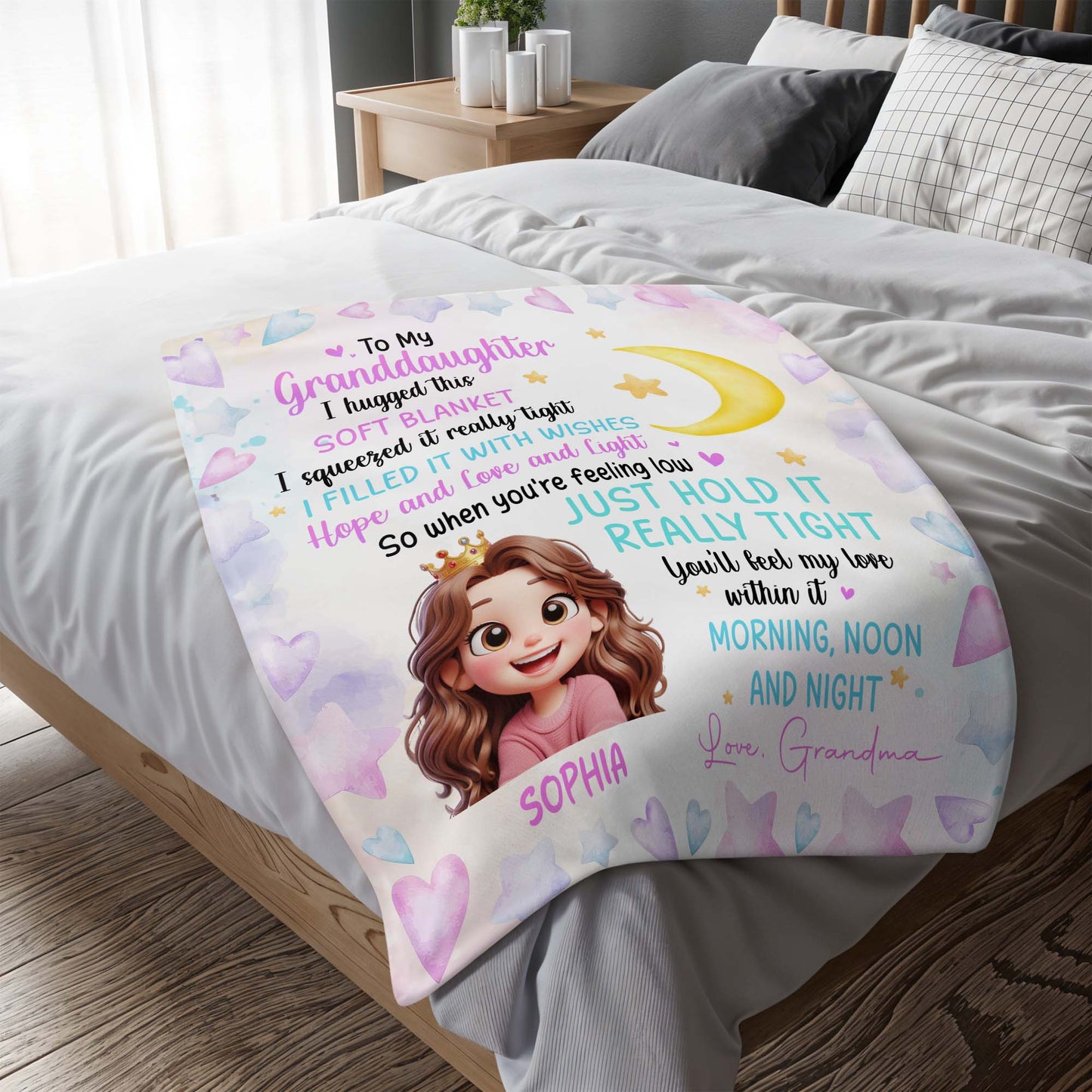 To My Granddaughter Love And Light Wishes Blanket - Personalized Custom Blanket - GDT206_BLK