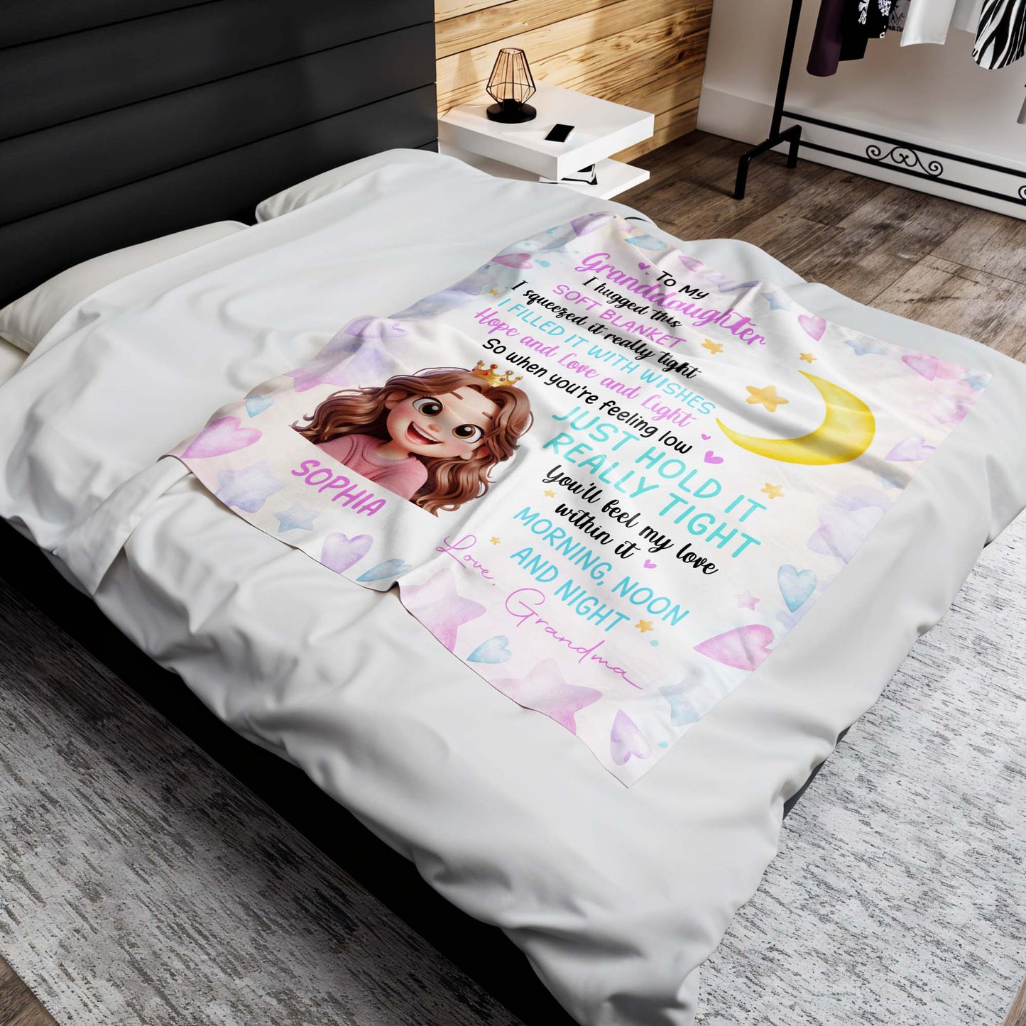 To My Granddaughter Love And Light Wishes Blanket - Personalized Custom Blanket - GDT206_BLK
