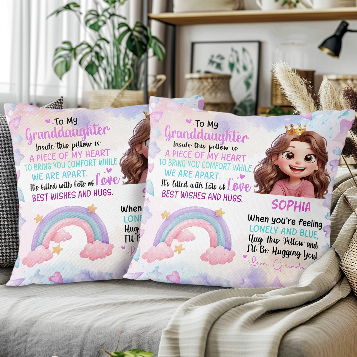 Heartfelt Hugs And Love Rainbow Pillow - Personalized Custom Pillow, Insert Included - GDT206_PLW