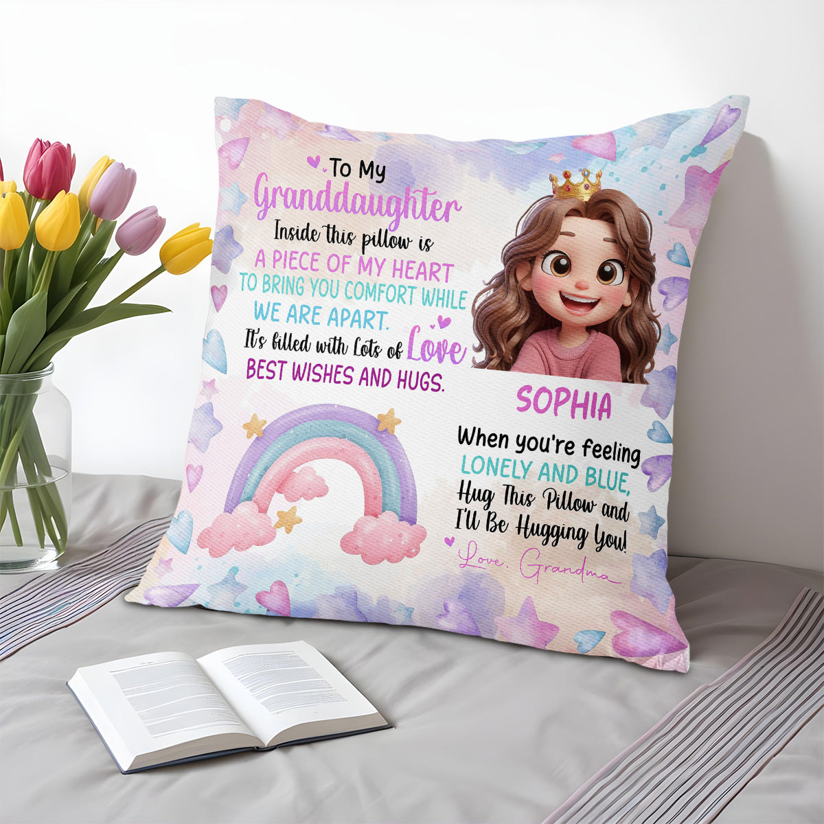 Heartfelt Hugs And Love Rainbow Pillow - Personalized Custom Pillow, Insert Included - GDT206_PLW