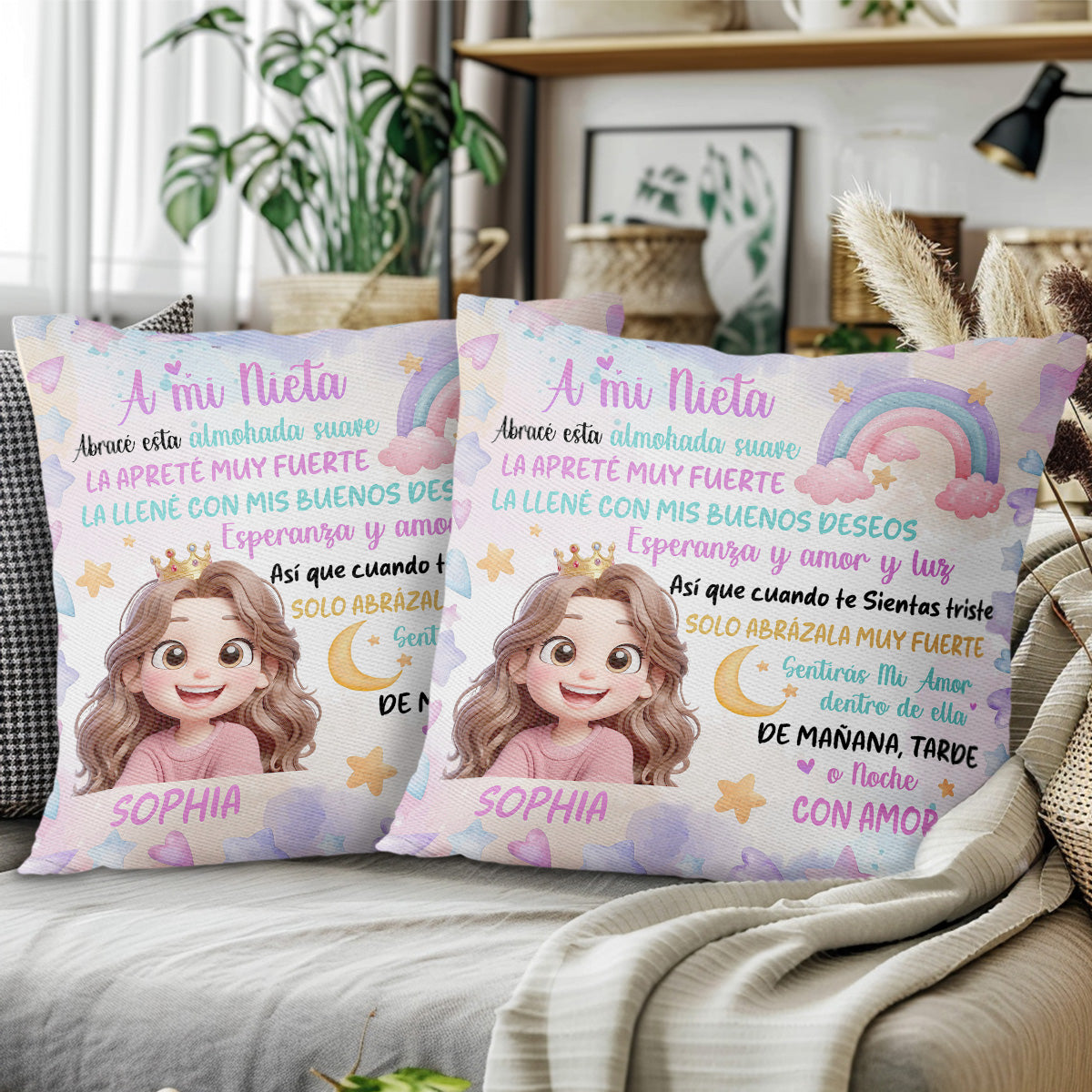 Soft Hug Pillow With Rainbow, Stars, And Crown For Emotional Comfort