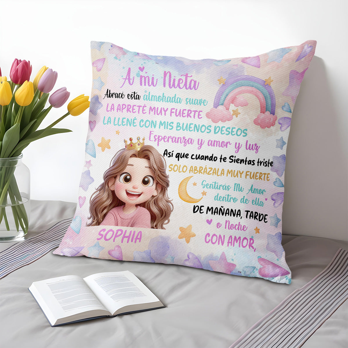 Soft Hug Pillow With Rainbow, Stars, And Crown For Emotional Comfort