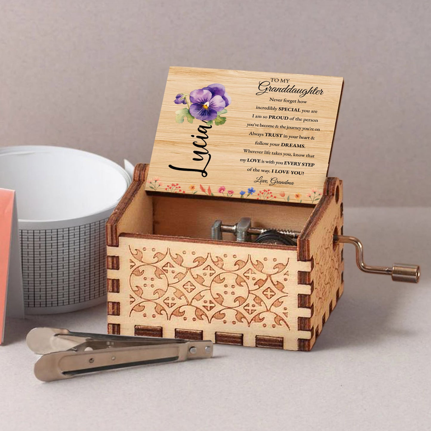Special Message Floral Music Box For Granddaughter