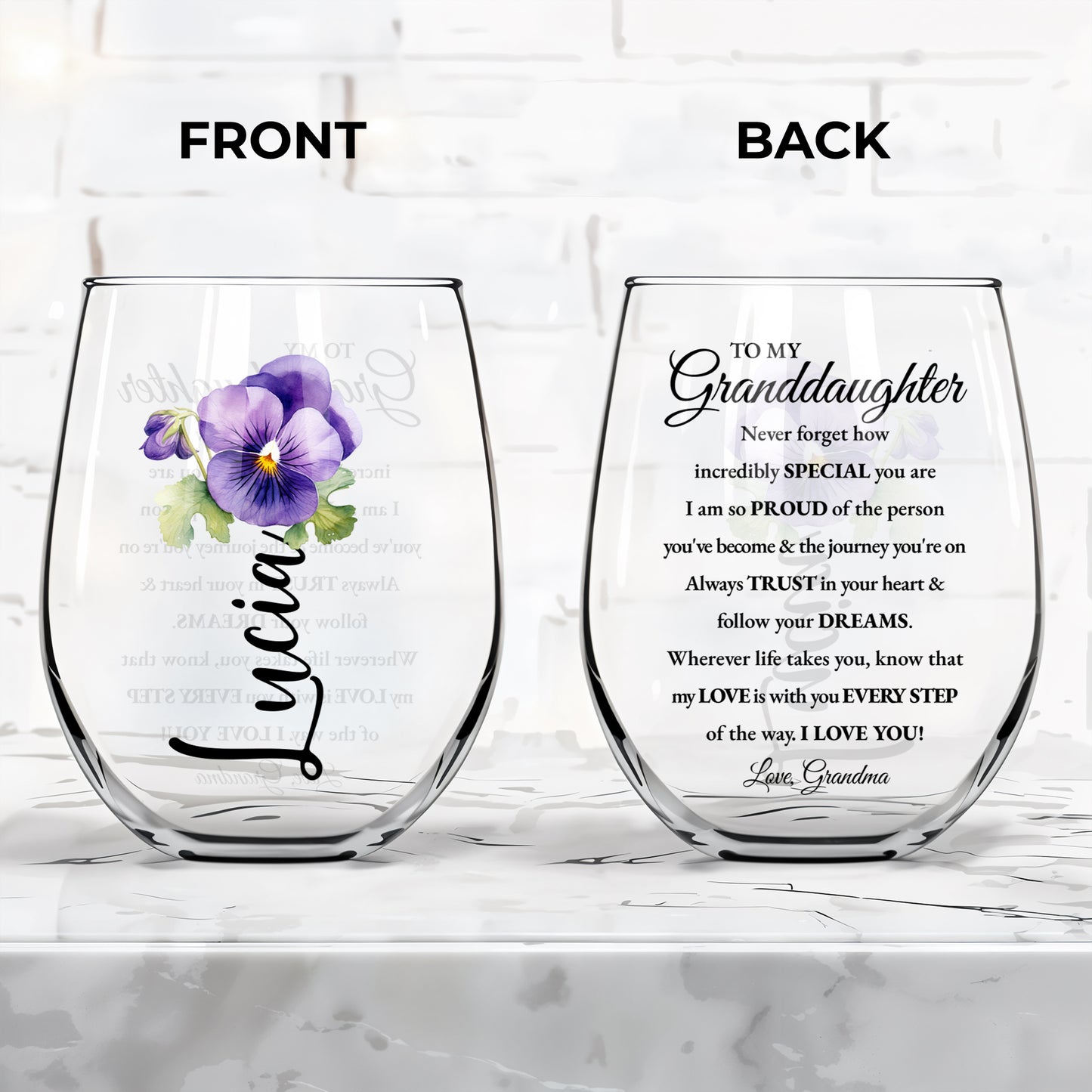 Love And Support For Granddaughter With Pansy Flower Design