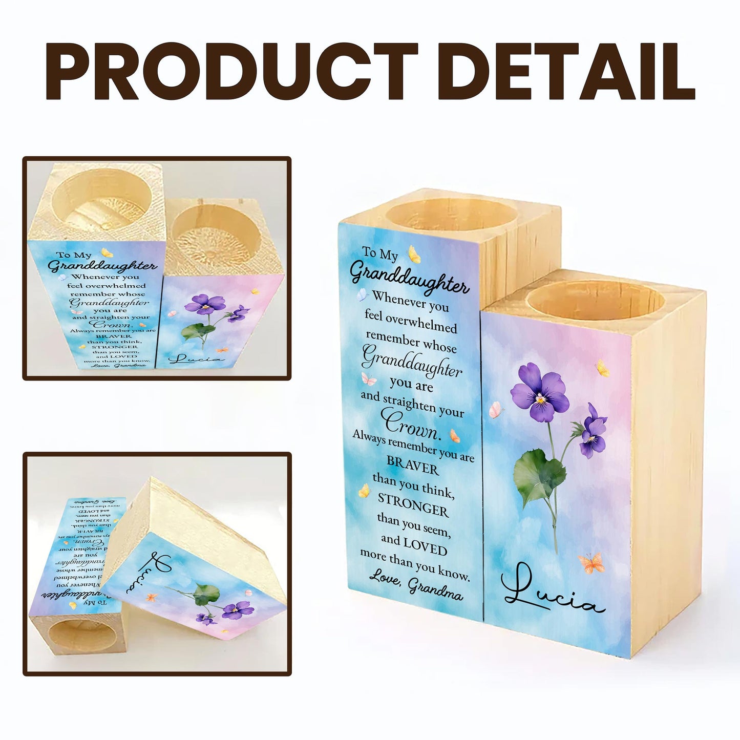 To My Granddaughter, Straighten Your Crown - Personalized Custom Candle Holder - GDT223_CAHOW