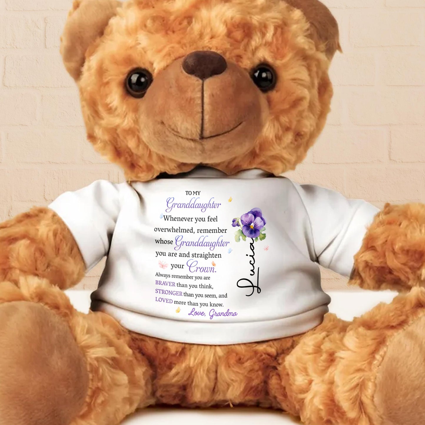 To My Granddaughter, Whenever You Feel Overwhelmed Remember Whose Granddaughter You Are, Crown And Flower - Personalized Custom Cuddle Bear - GDT223_TED
