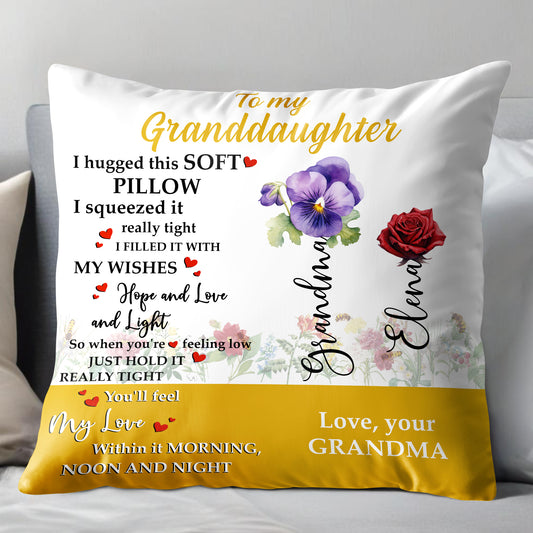Grandma's Love Filled Message To Granddaughter With Floral Design - Personalized Custom Pillow, Insert Included - GDT224_PLW