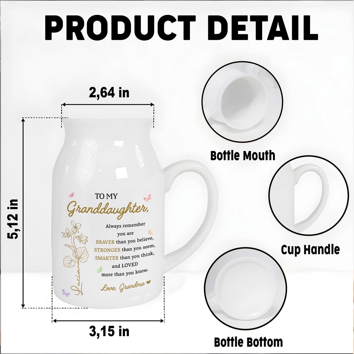 Braver Than You Believe, Stronger, Smarter, Loved Granddaughter - Personalized Ceramic Flower Vase - GDT225_CEV