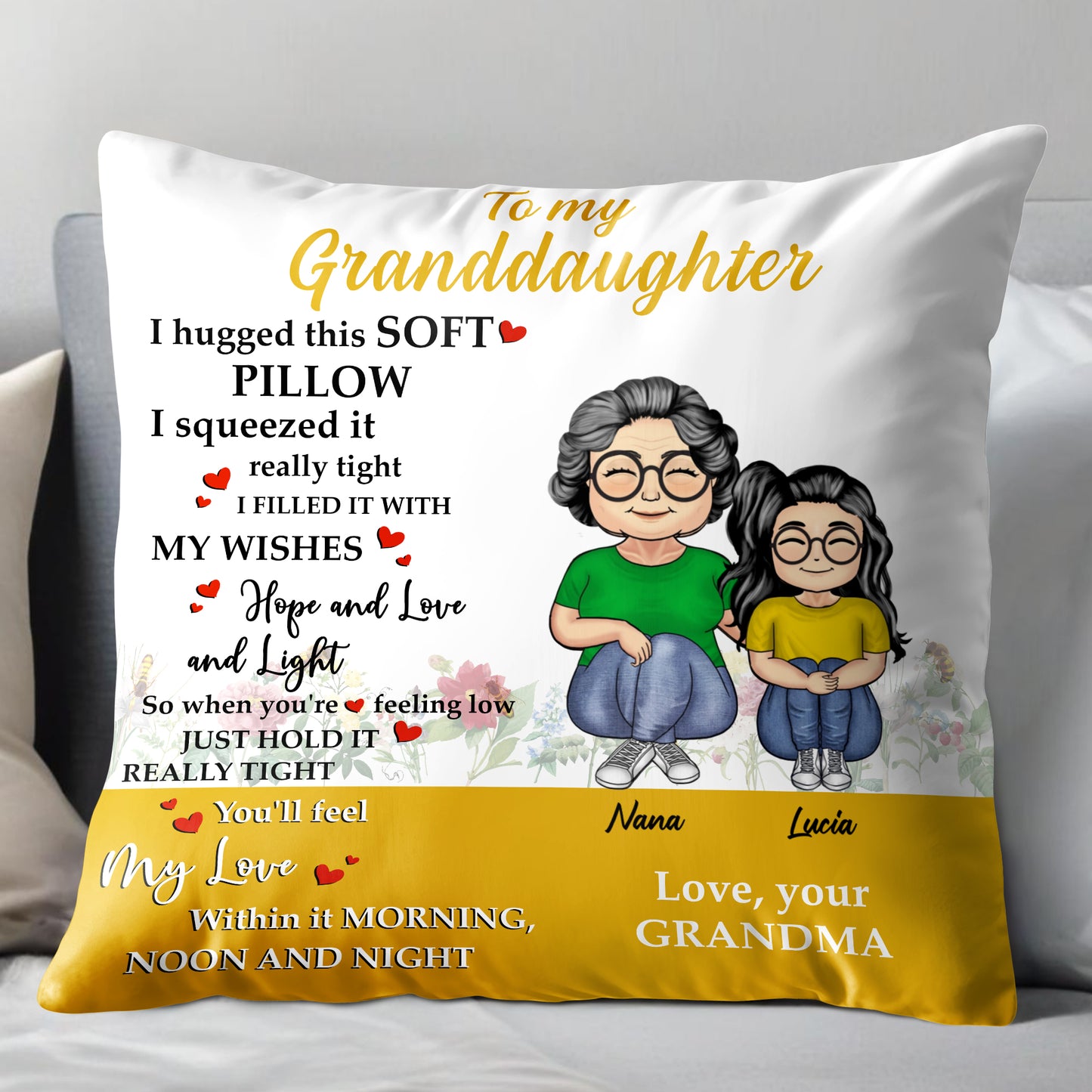 To My Granddaughter Love And Support Pillow With Grandmother And Granddaughter