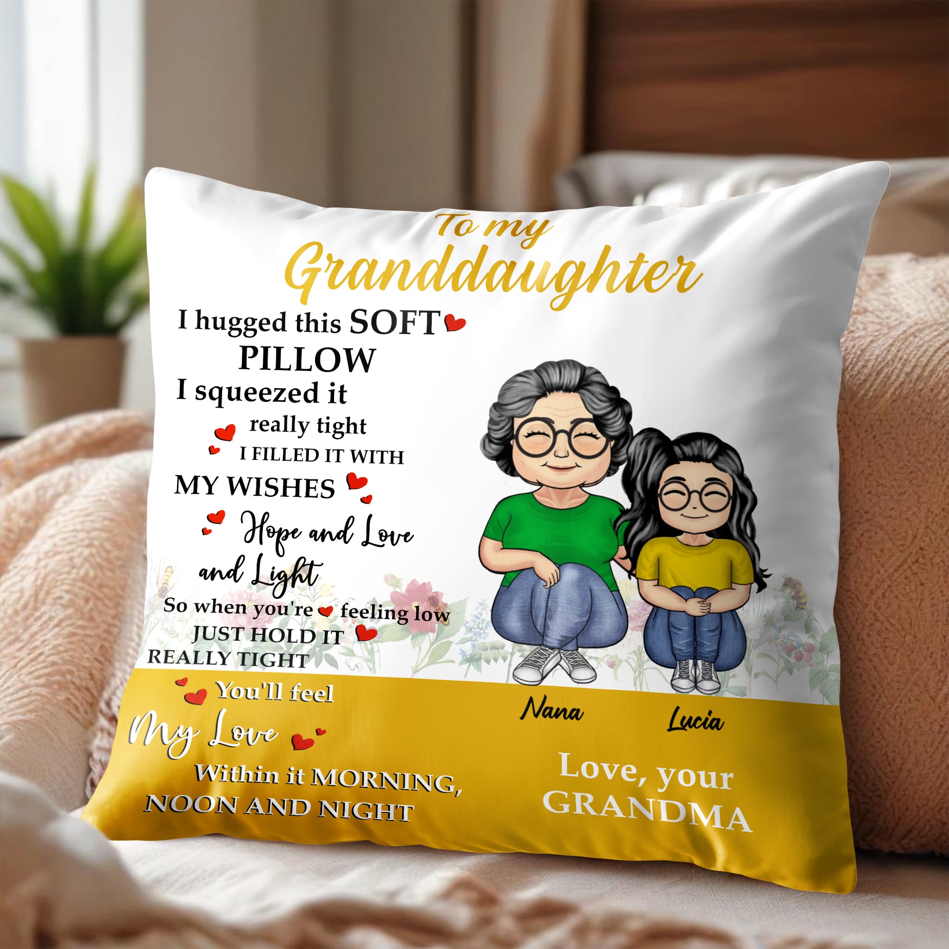 To My Granddaughter Love And Support Pillow With Grandmother And Granddaughter