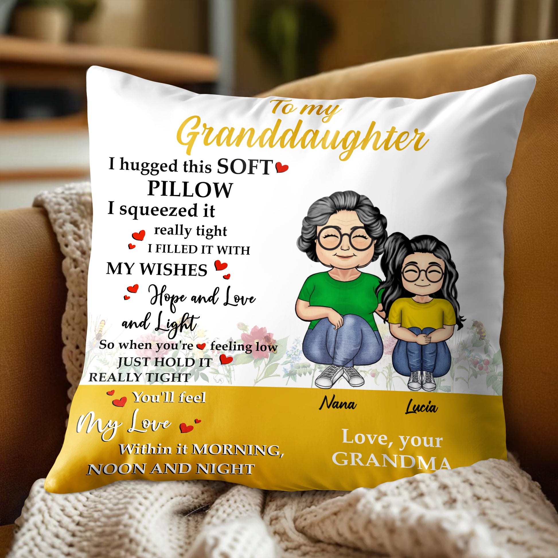 To My Granddaughter Love And Support Pillow With Grandmother And Granddaughter