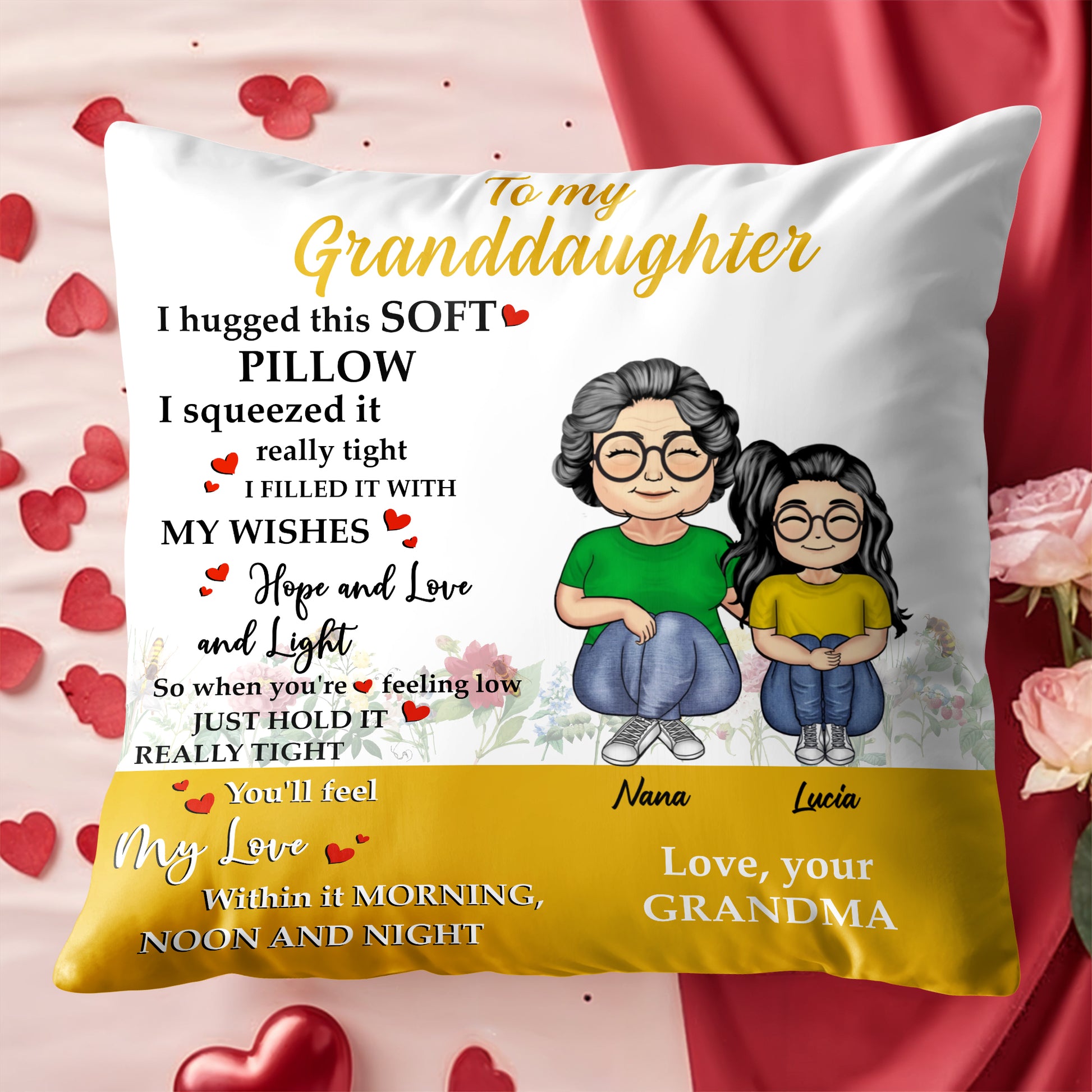 To My Granddaughter Love And Support Pillow With Grandmother And Granddaughter