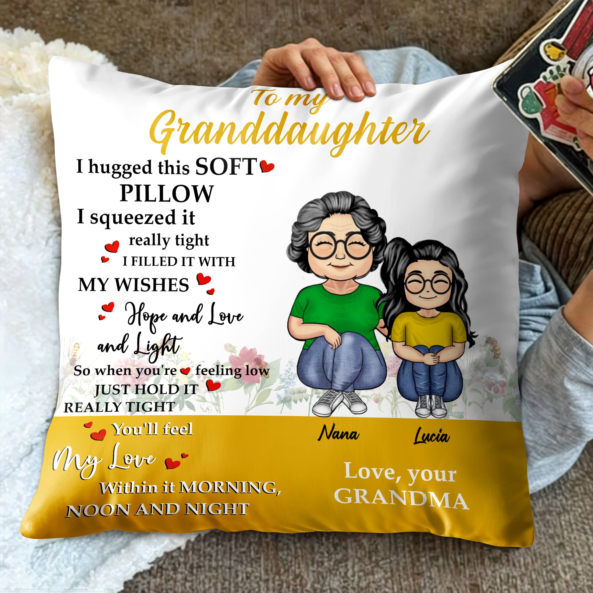 To My Granddaughter Love And Support Pillow With Grandmother And Granddaughter
